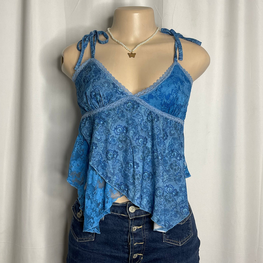 Blue Floral Lace Cami Top