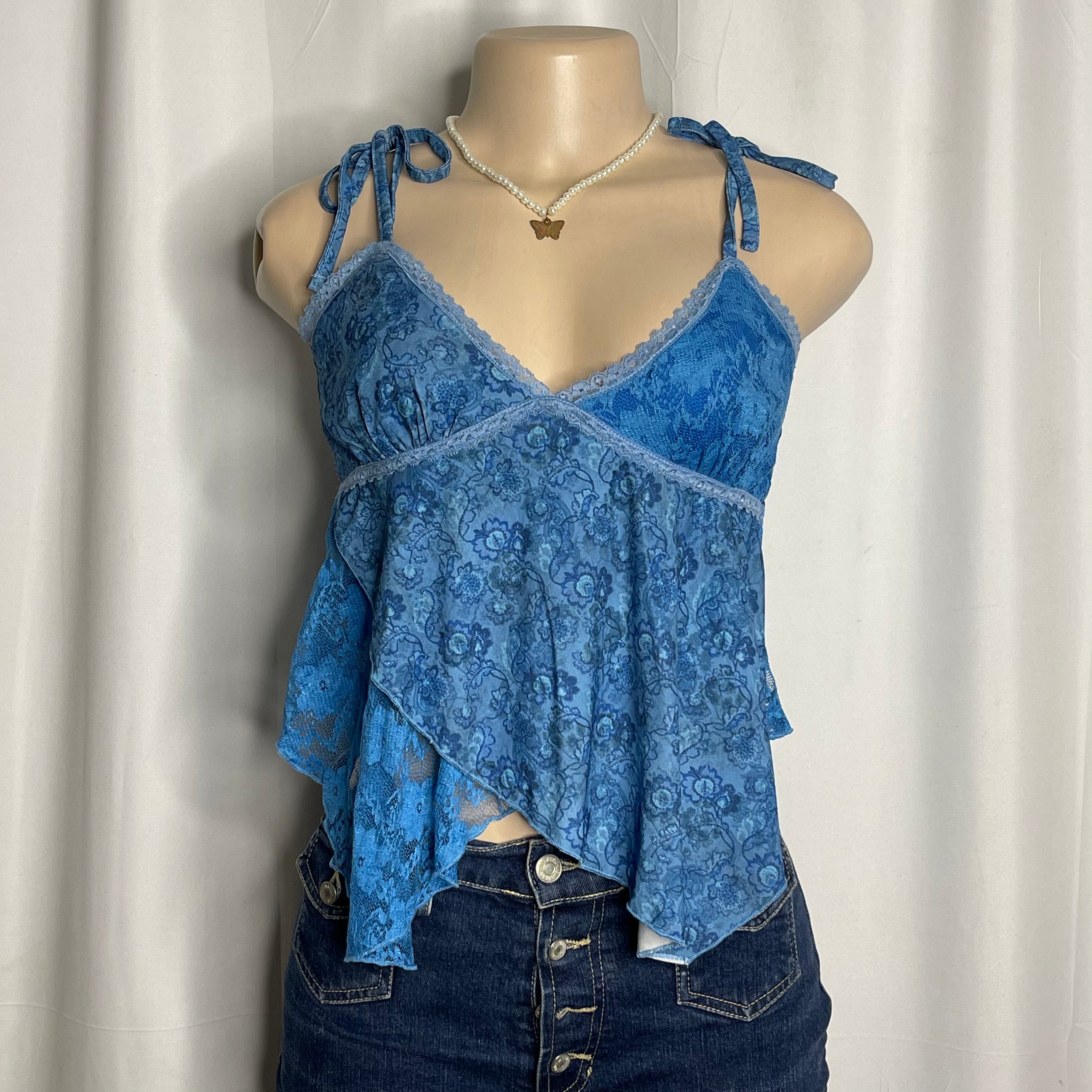Blue Floral Lace Cami Top