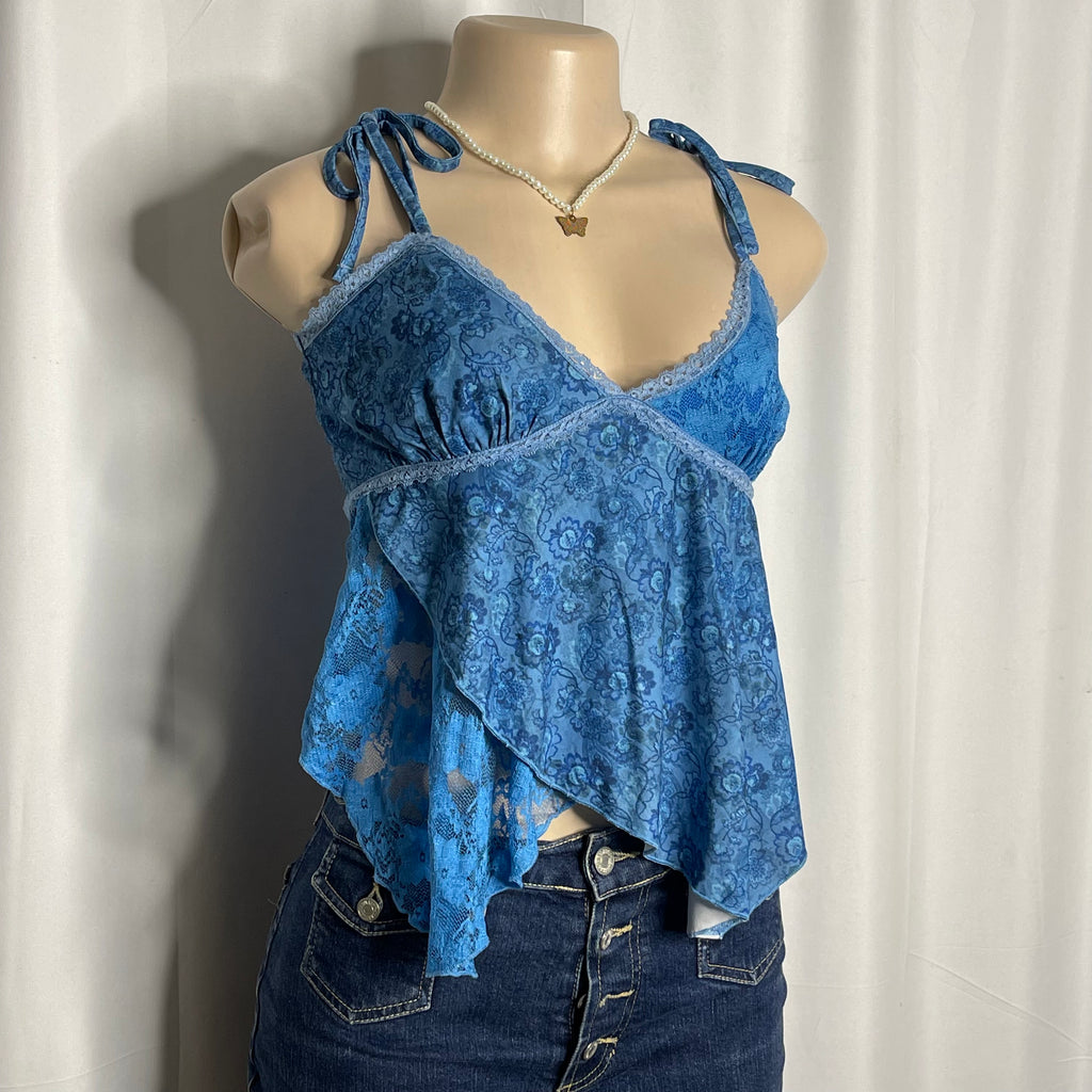 Blue Floral Lace Cami Top