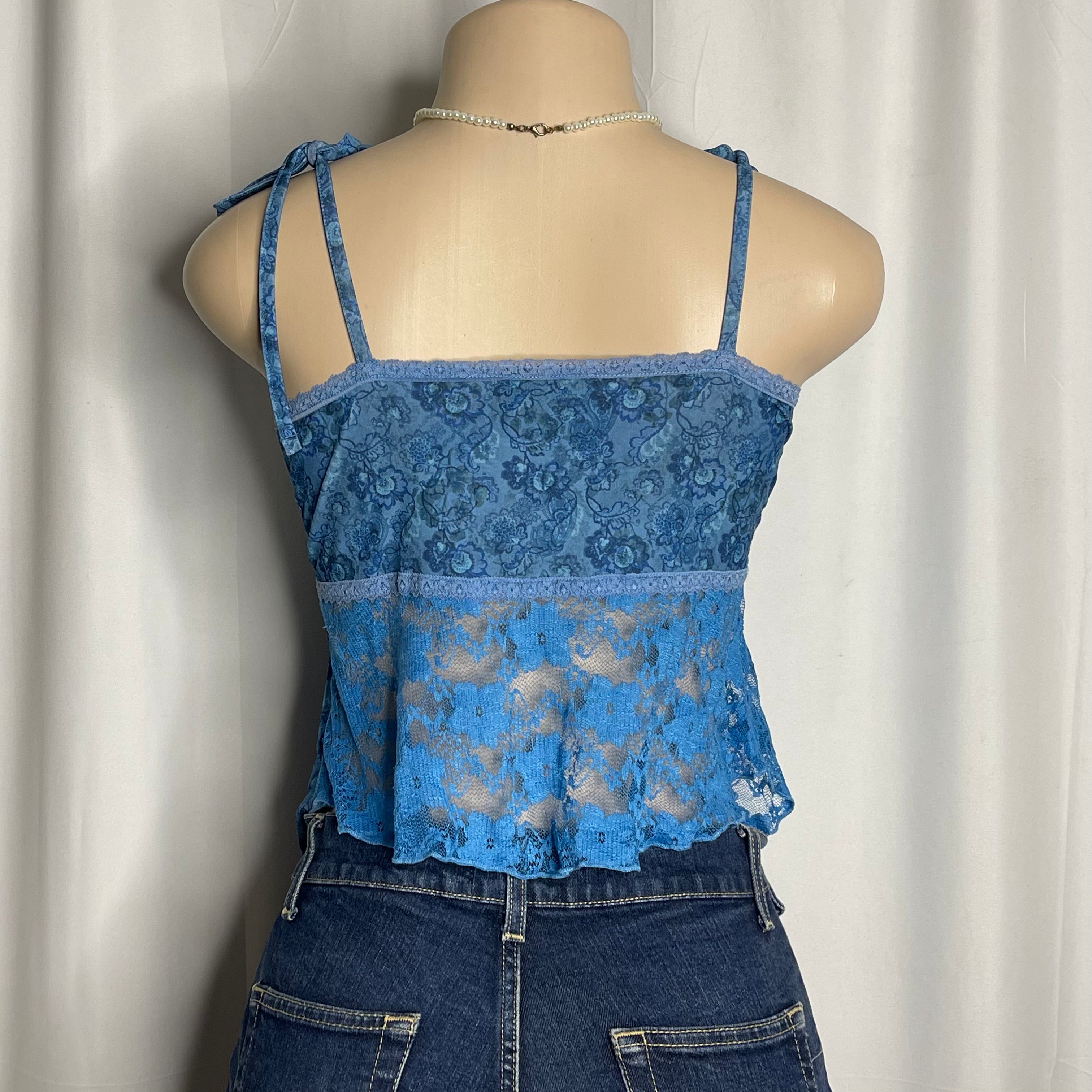 Blue Floral Lace Cami Top