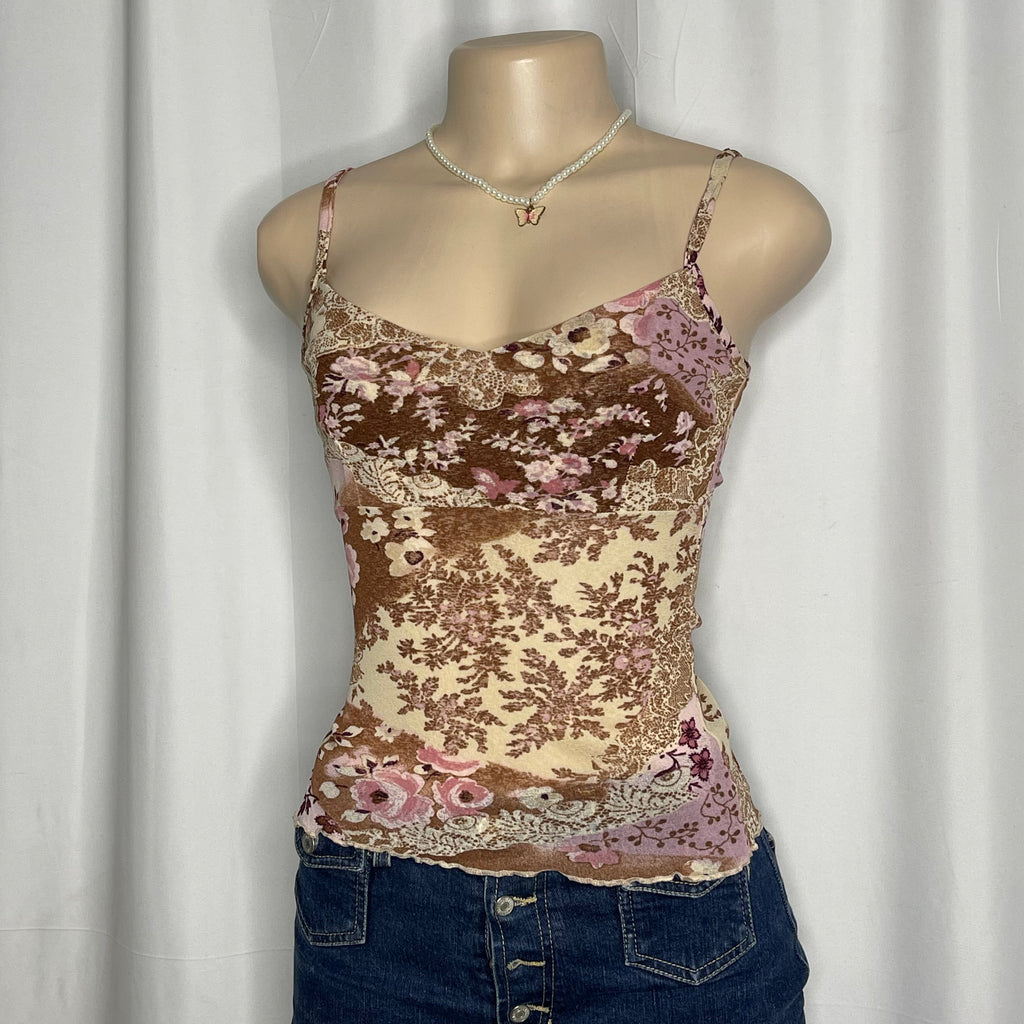 Floral Print Cami Mesh Top