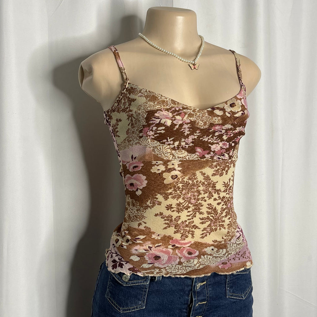 Floral Print Cami Mesh Top