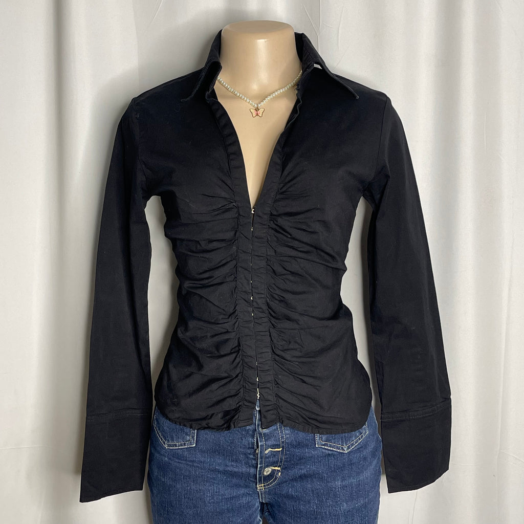 Black Corset Style Long Sleeves Top