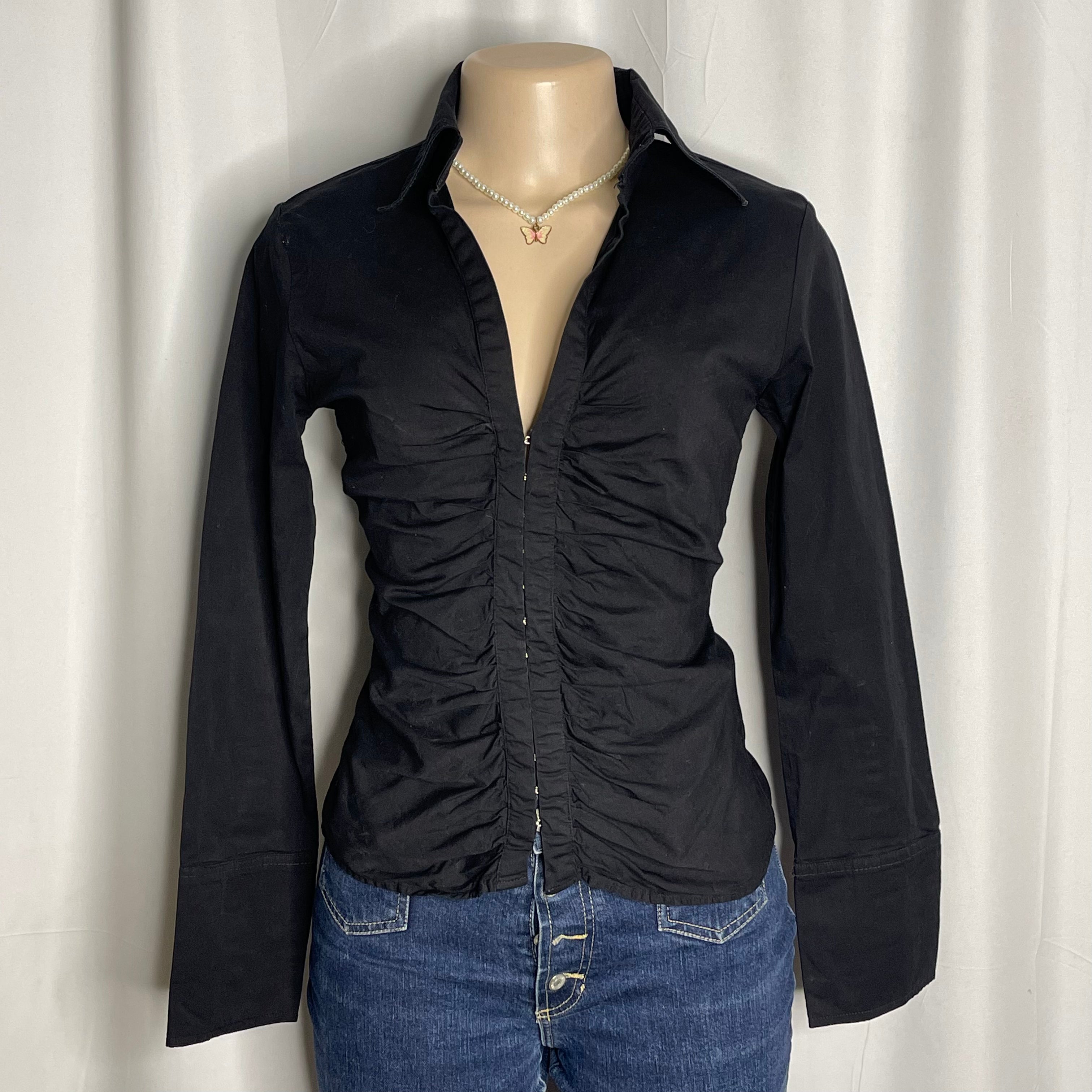Black Corset Style Long Sleeves Top