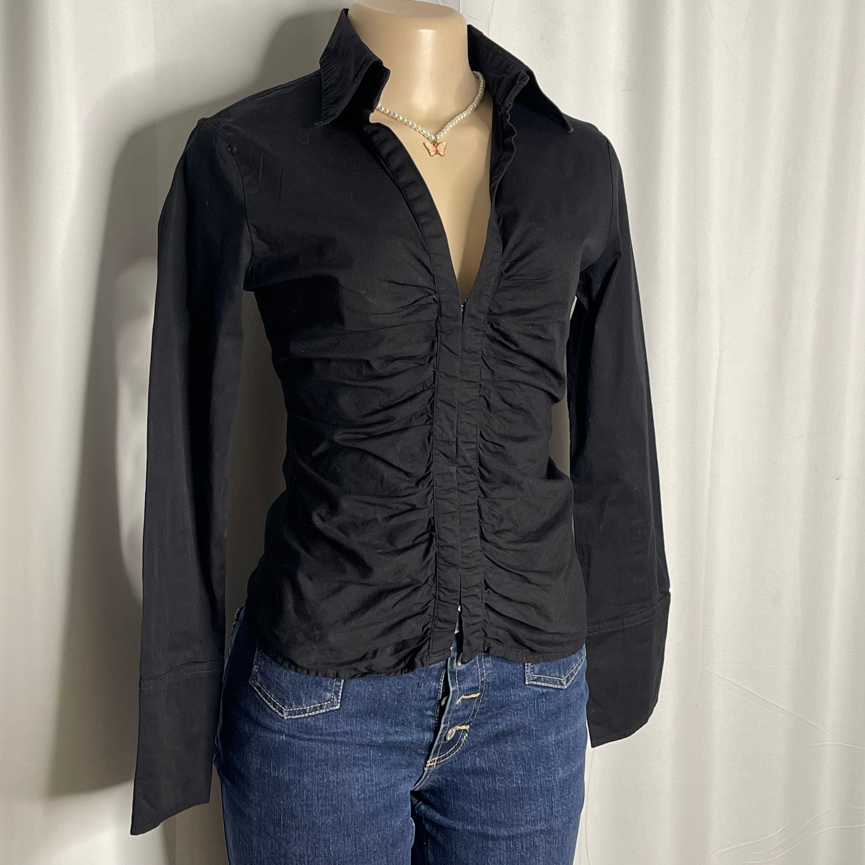 Black Corset Style Long Sleeves Top