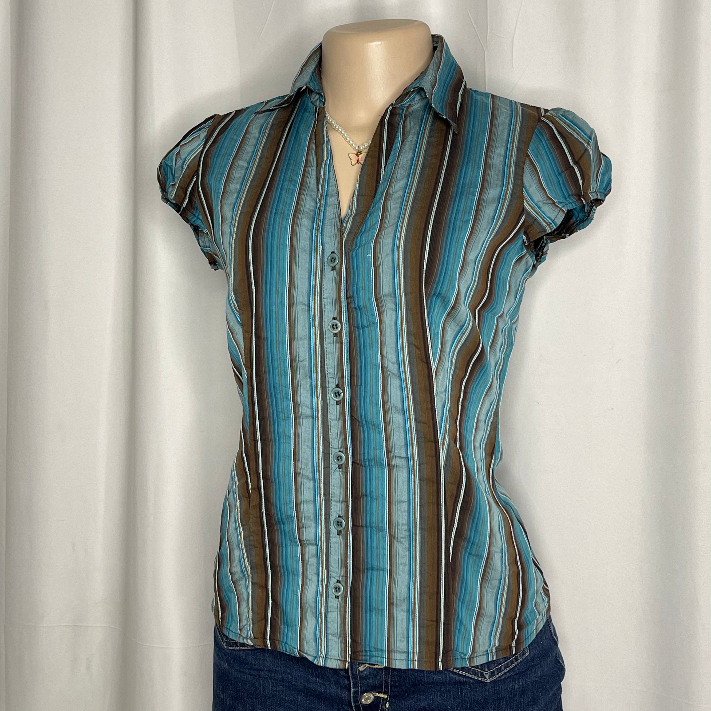 V-Neck Button Up Striped Shirt