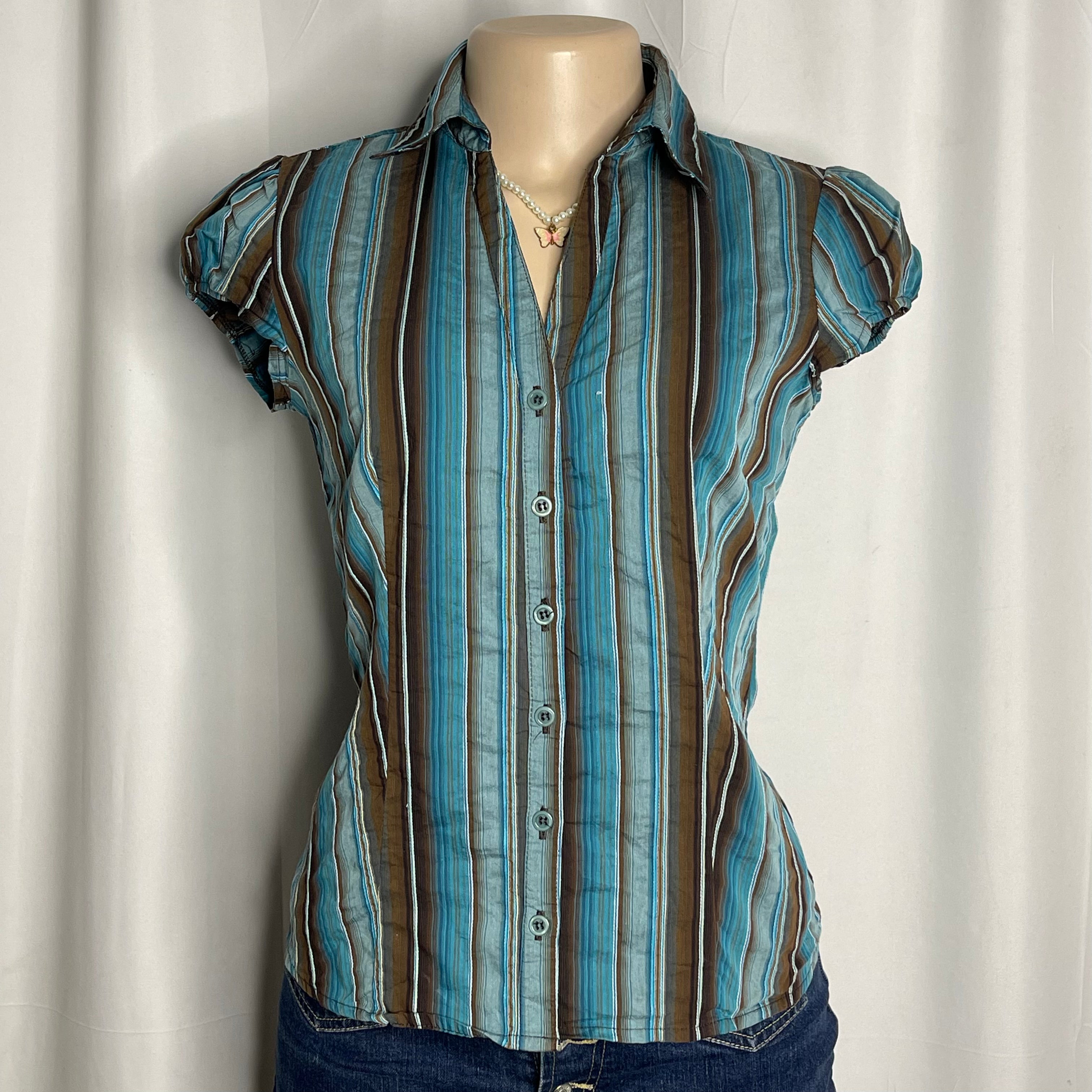 V-Neck Button Up Striped Shirt