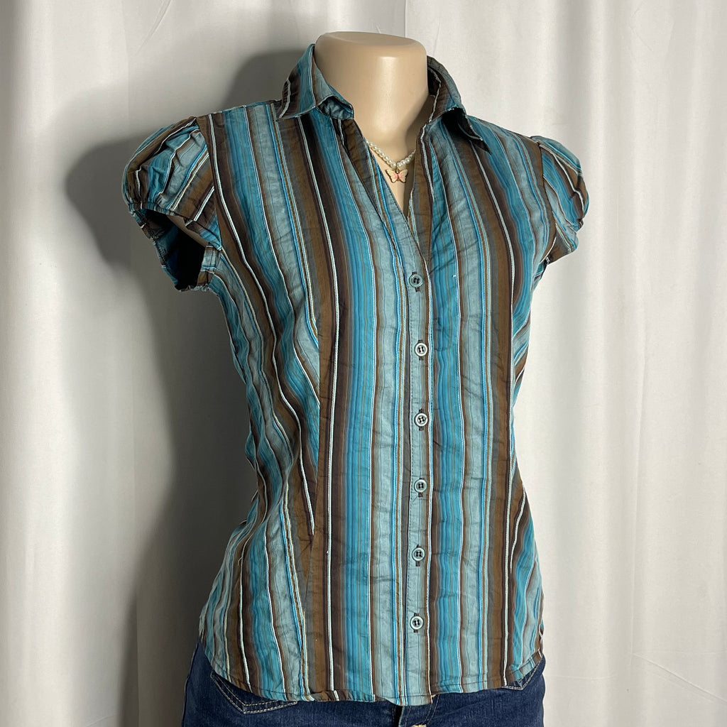 V-Neck Button Up Striped Shirt