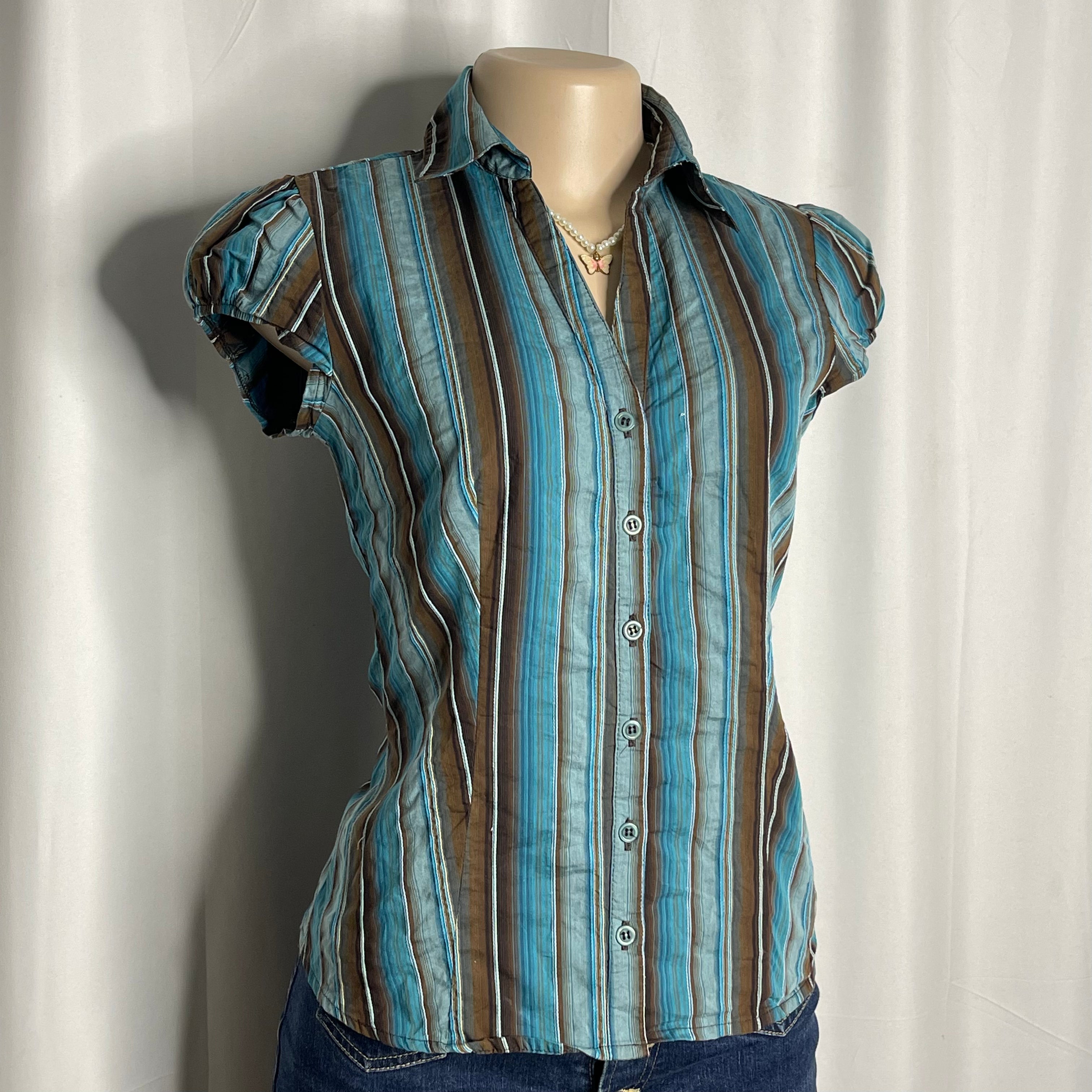 V-Neck Button Up Striped Shirt