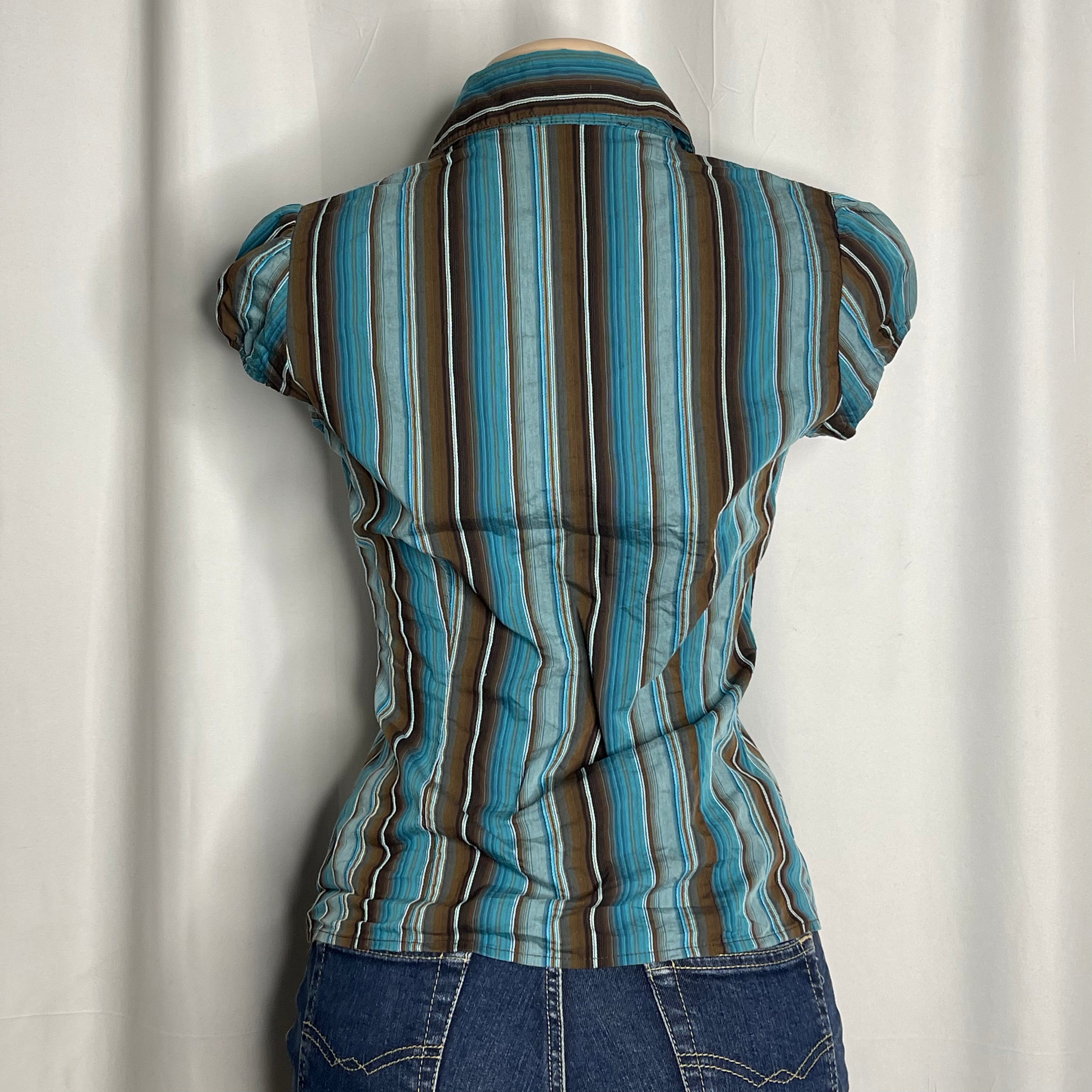 V-Neck Button Up Striped Shirt