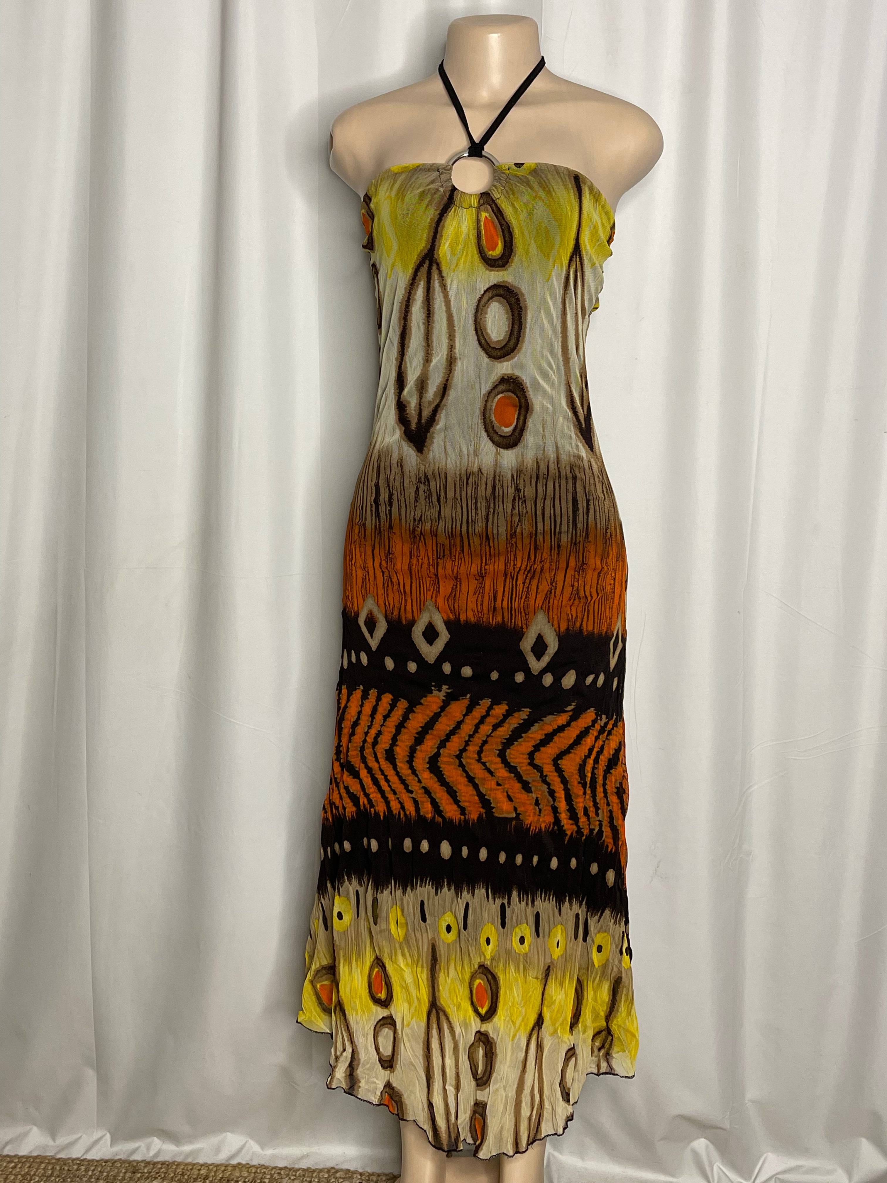 Multicolor Print Halter Neck Maxi Dress