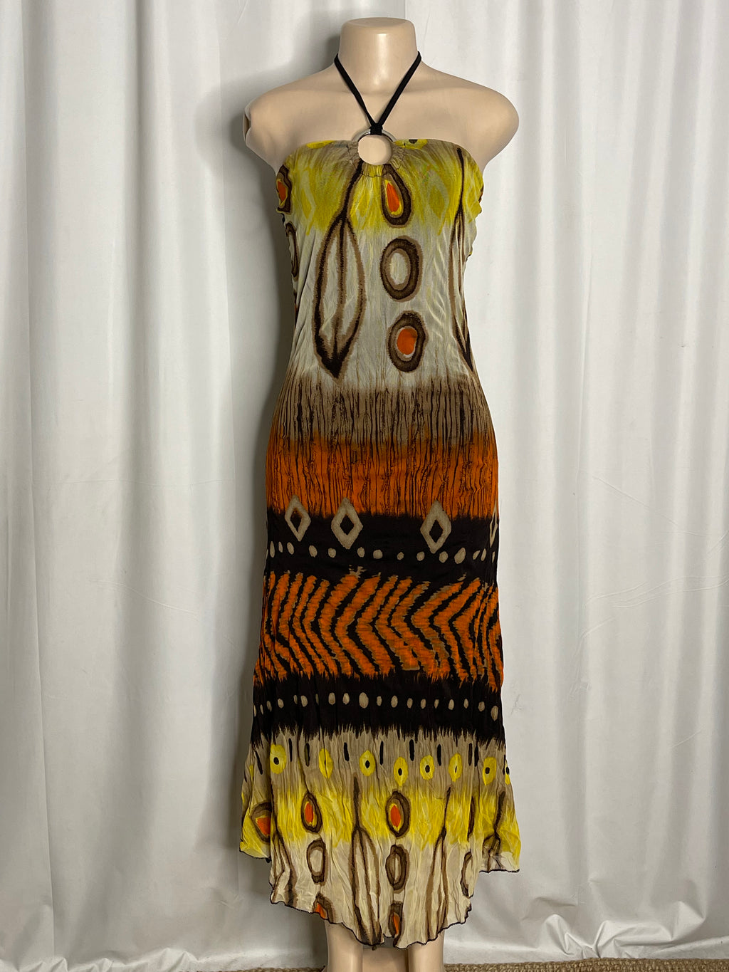 Multicolor Print Halter Neck Maxi Dress