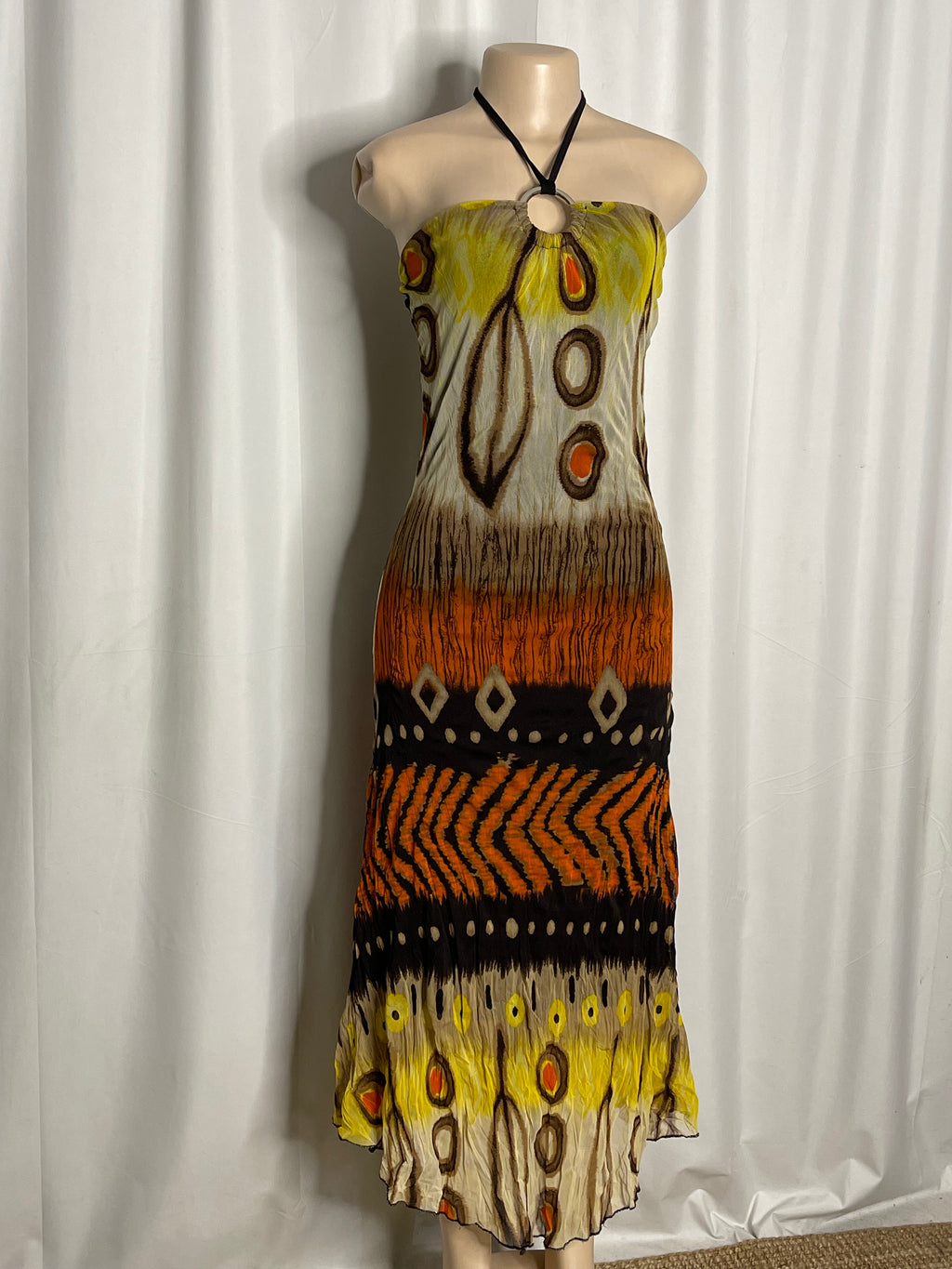 Multicolor Print Halter Neck Maxi Dress