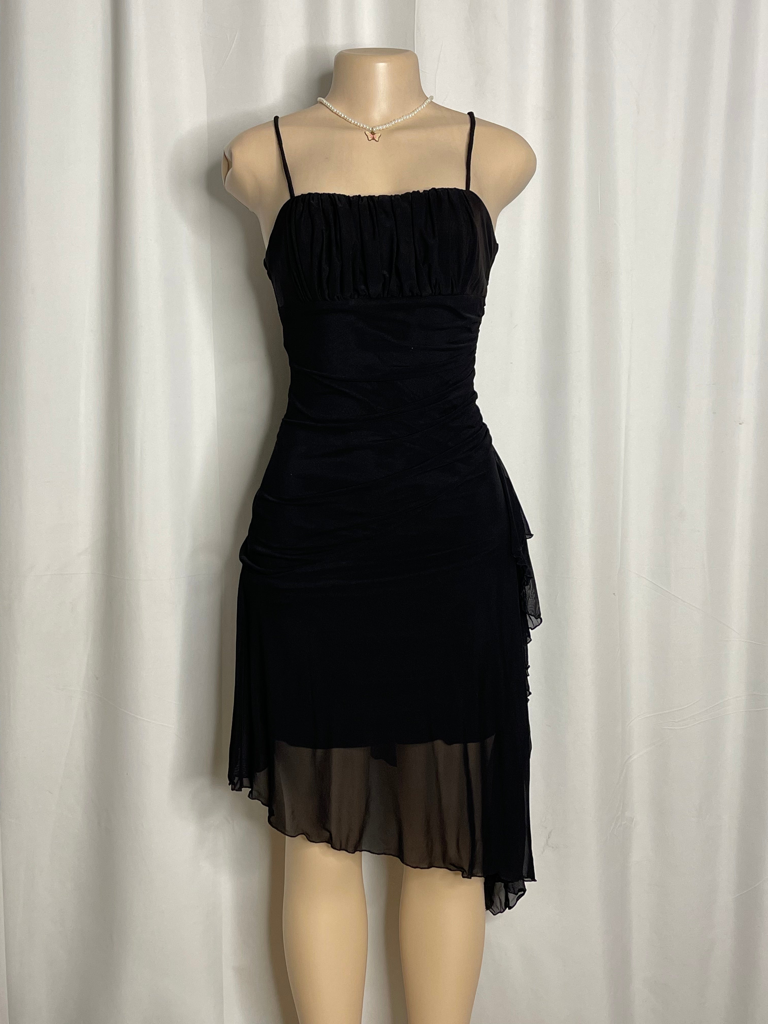 Vintage Y2k Ruched Cocktail Dress Asymmetrical Hem