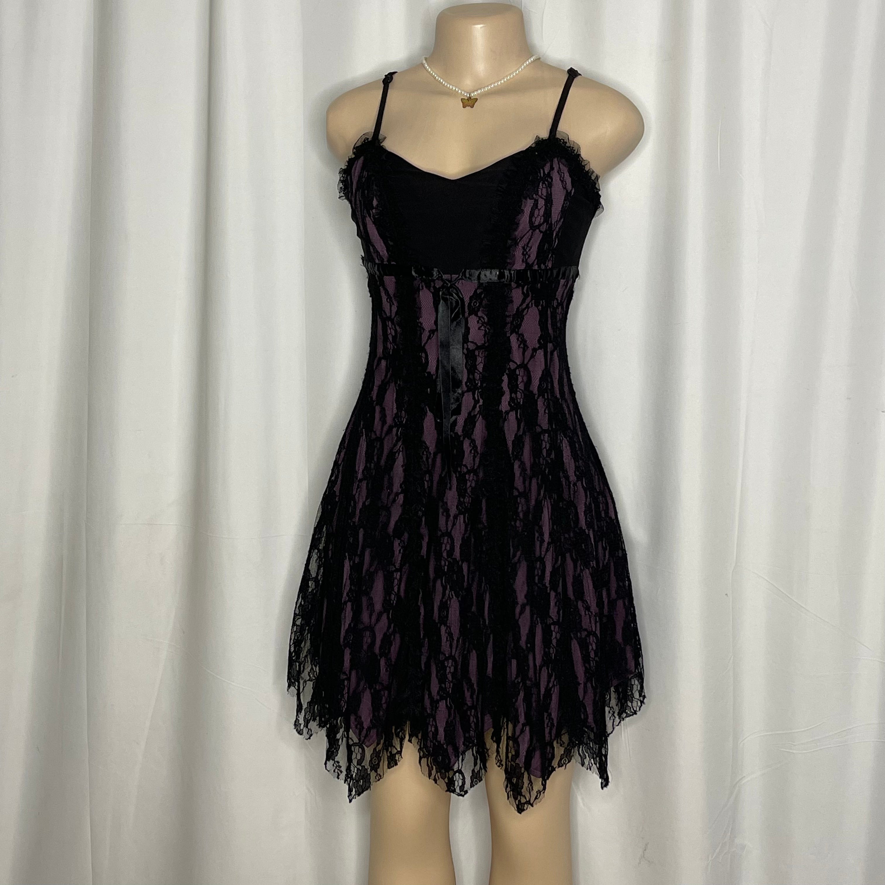 Black And Purple Lace Overlay Babydoll Dress