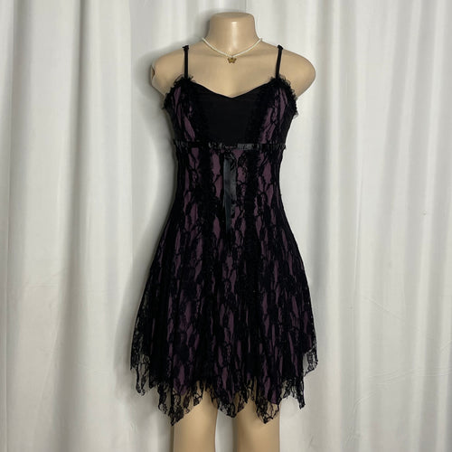Black And Purple Lace Overlay Babydoll Dress