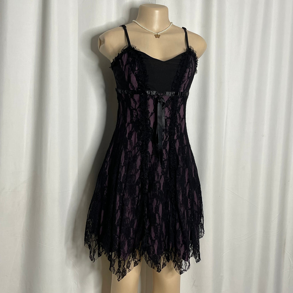 Black And Purple Lace Overlay Babydoll Dress