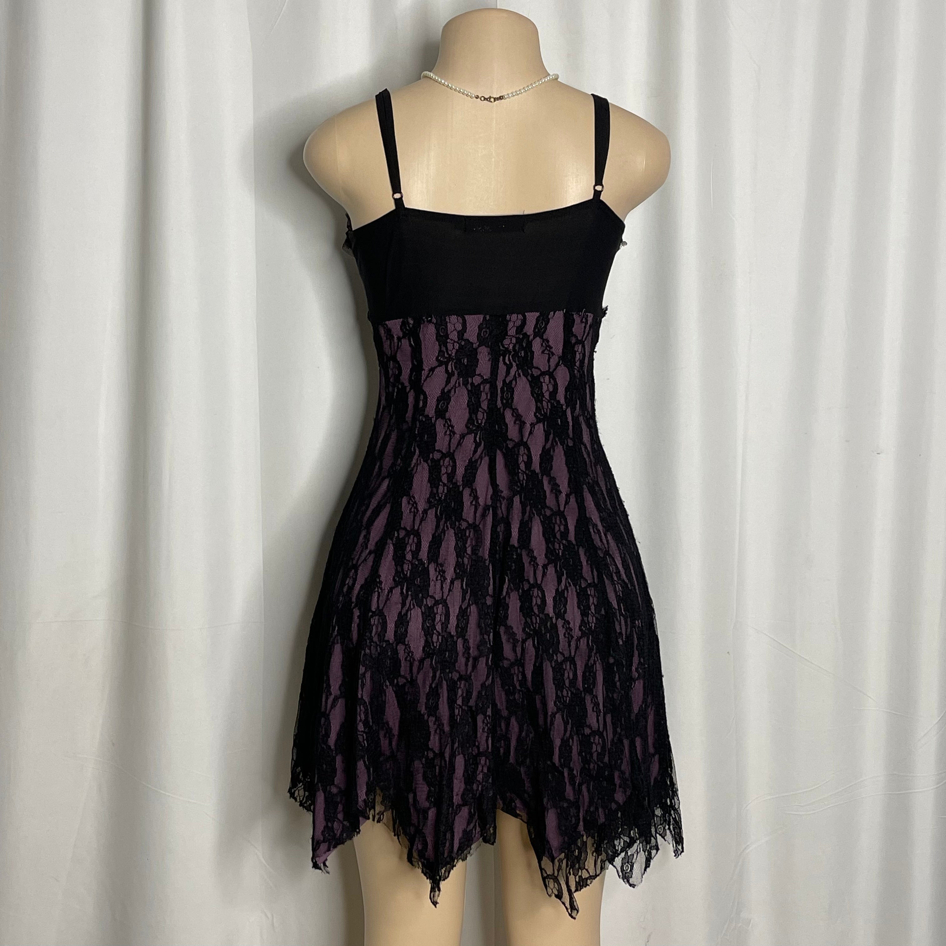 Black And Purple Lace Overlay Babydoll Dress