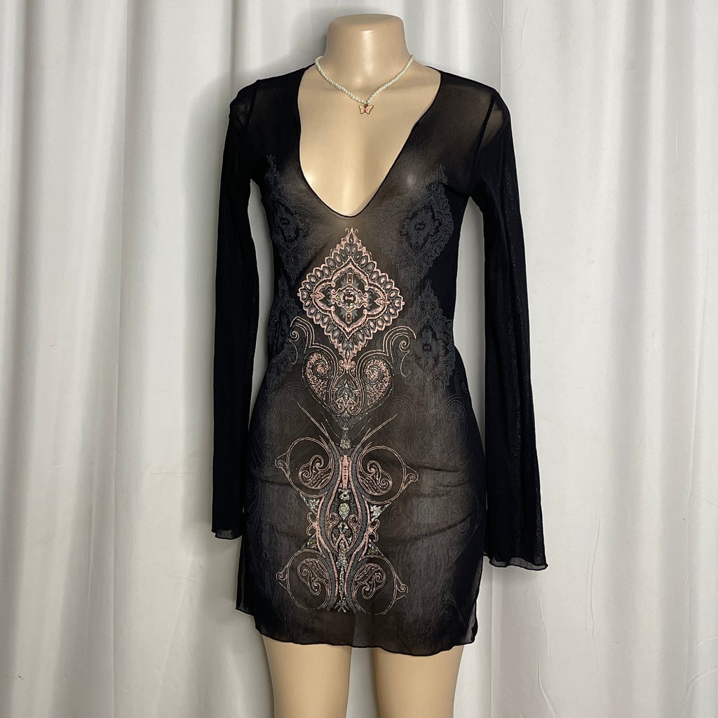 Sheer Black Printed Dress