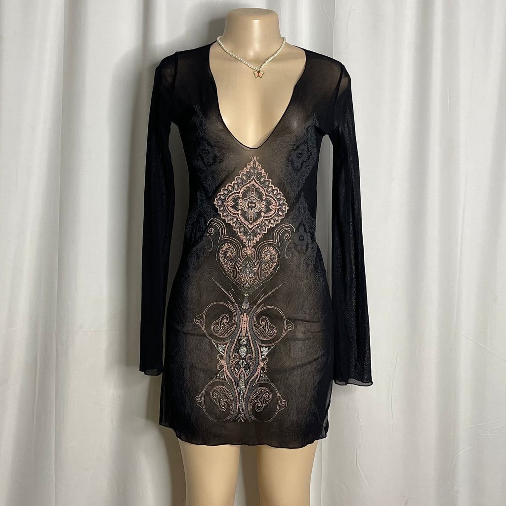 Sheer Black Printed Dress