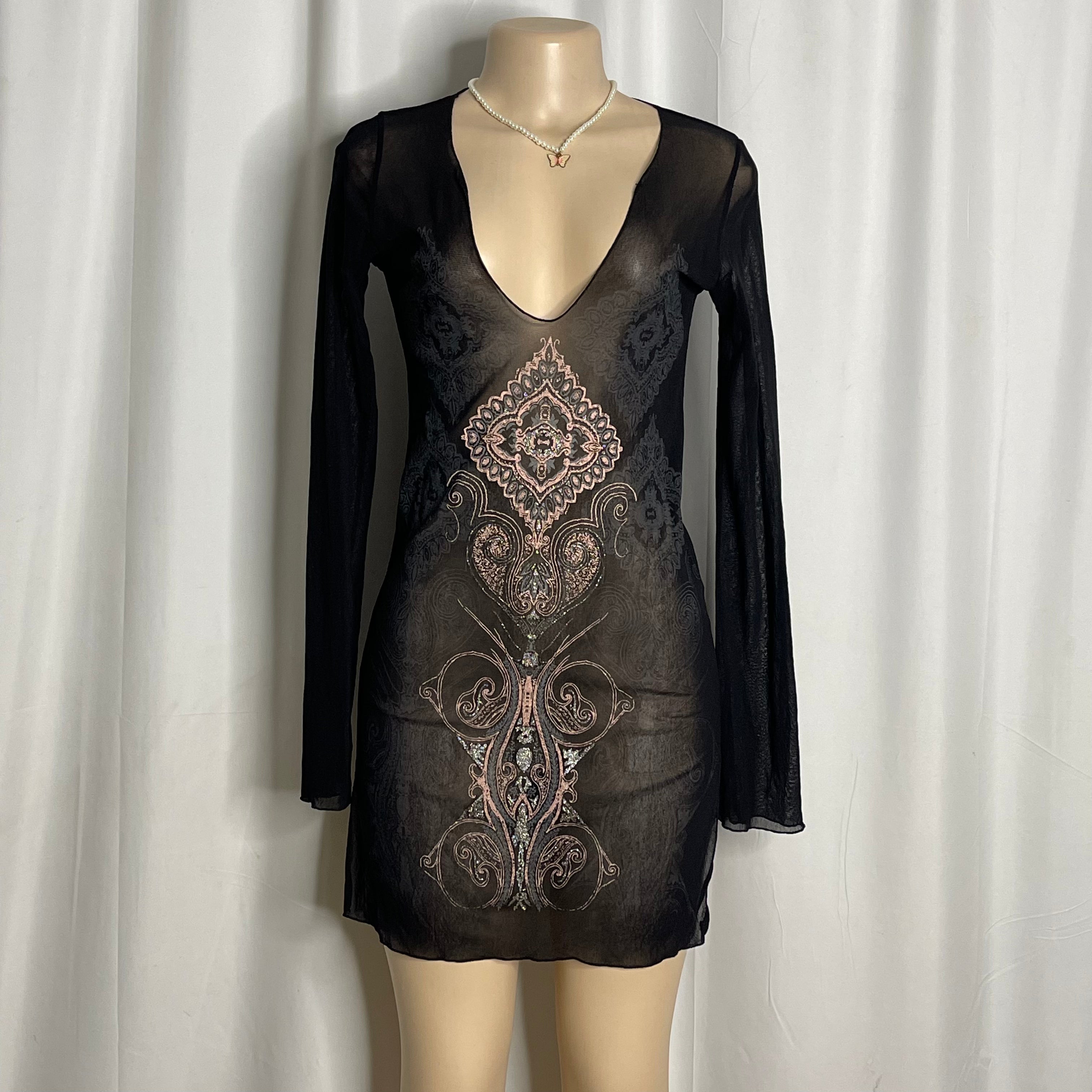 Sheer Black Printed Dress