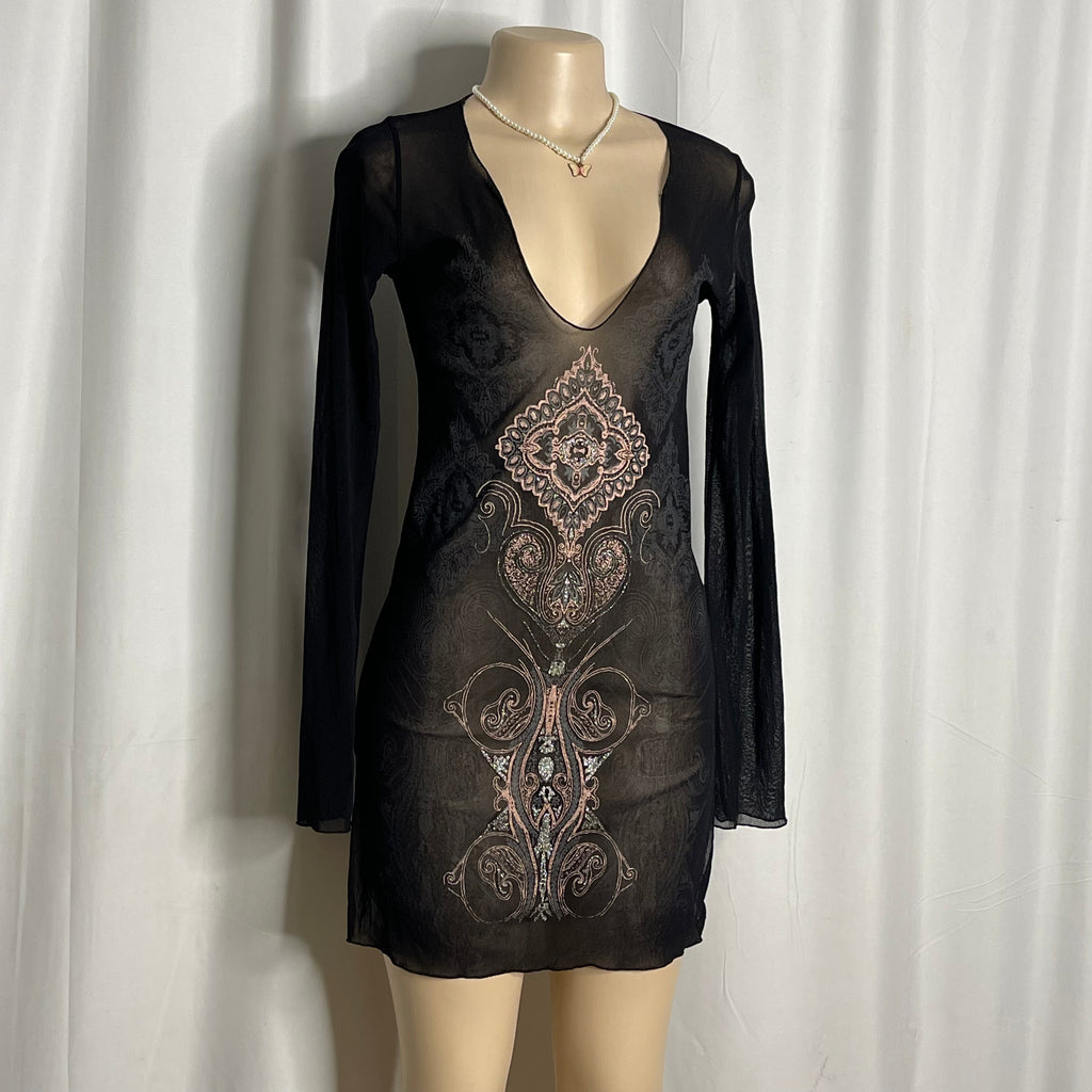 Sheer Black Printed Dress