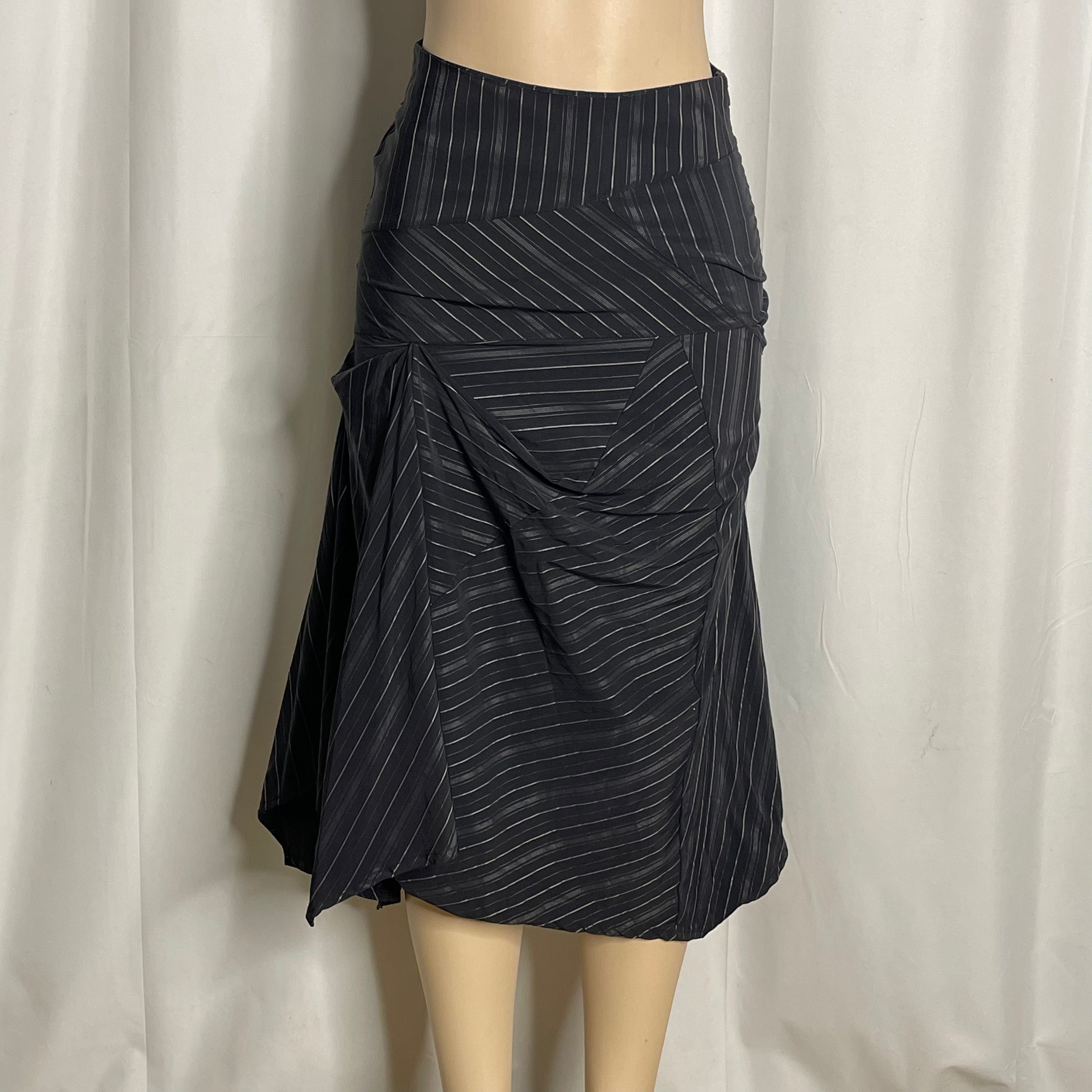 Striped Asymmetrical Midi Skirt