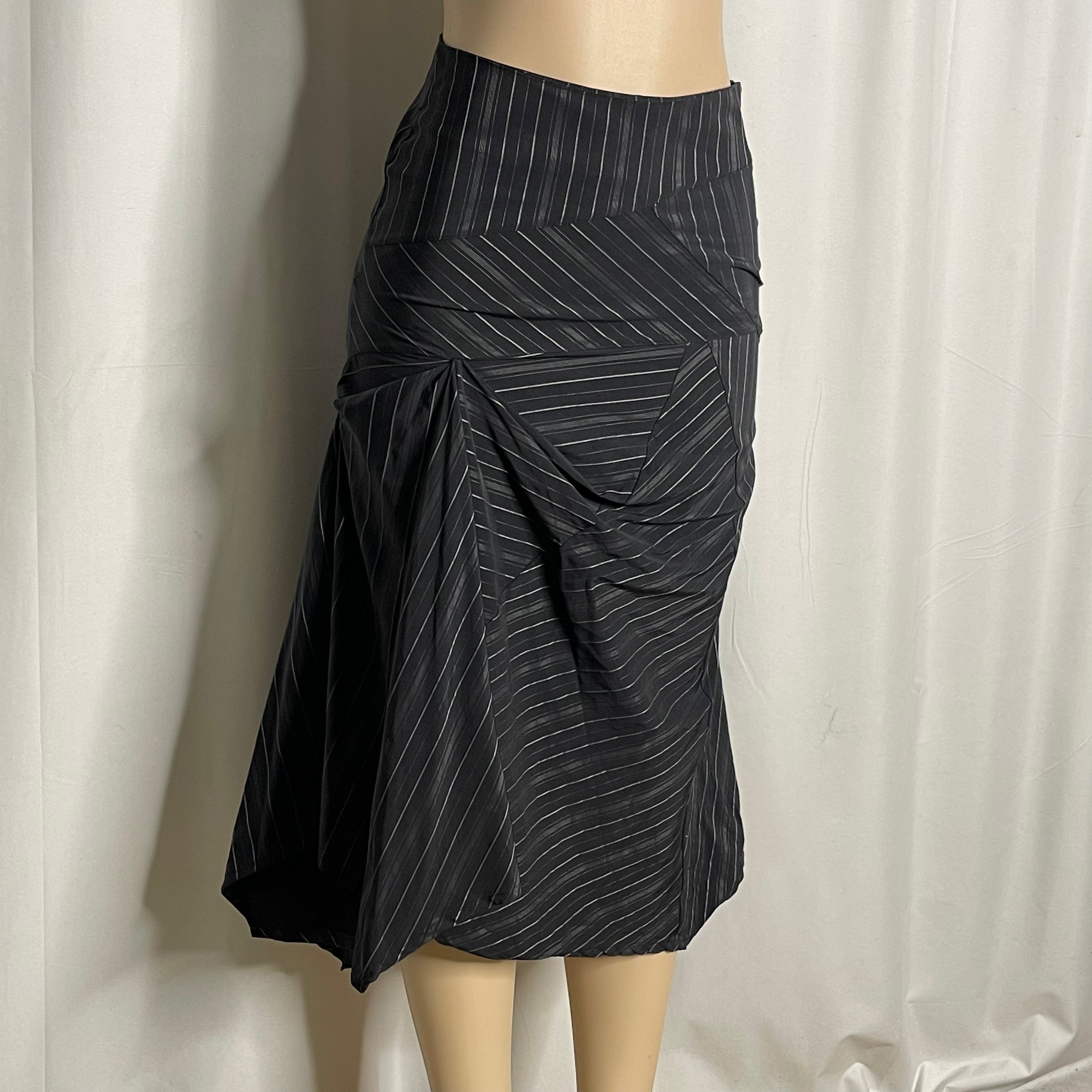 Striped Asymmetrical Midi Skirt