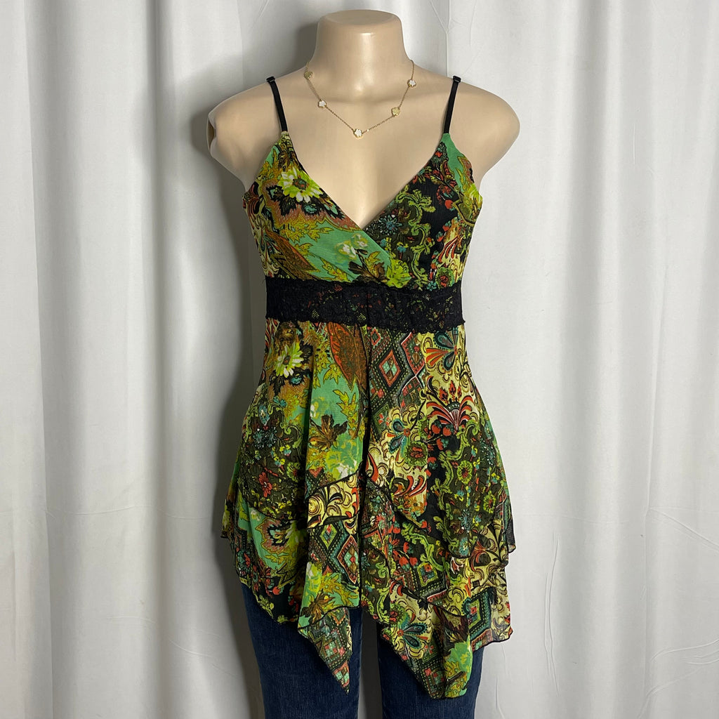 Y2k style bohemian floral paisley print fairycore camisole top