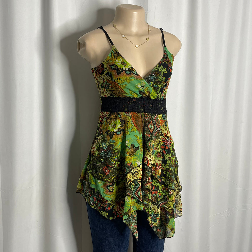 Y2k style bohemian floral paisley print fairycore camisole top