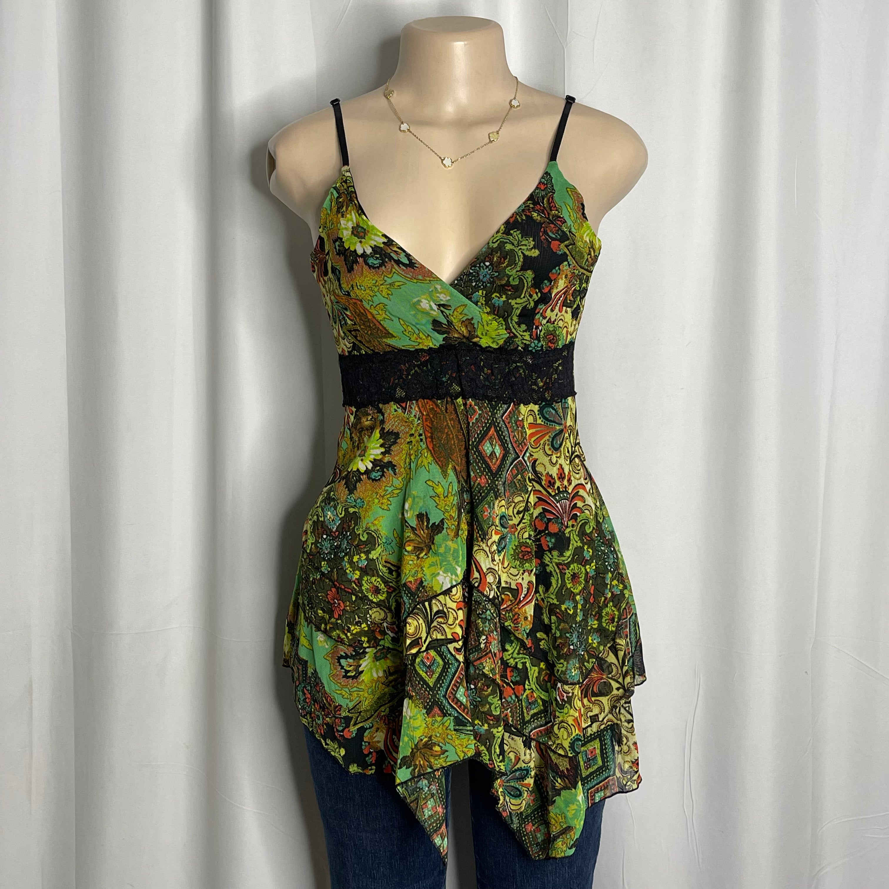 Y2k style bohemian floral paisley print fairycore camisole top