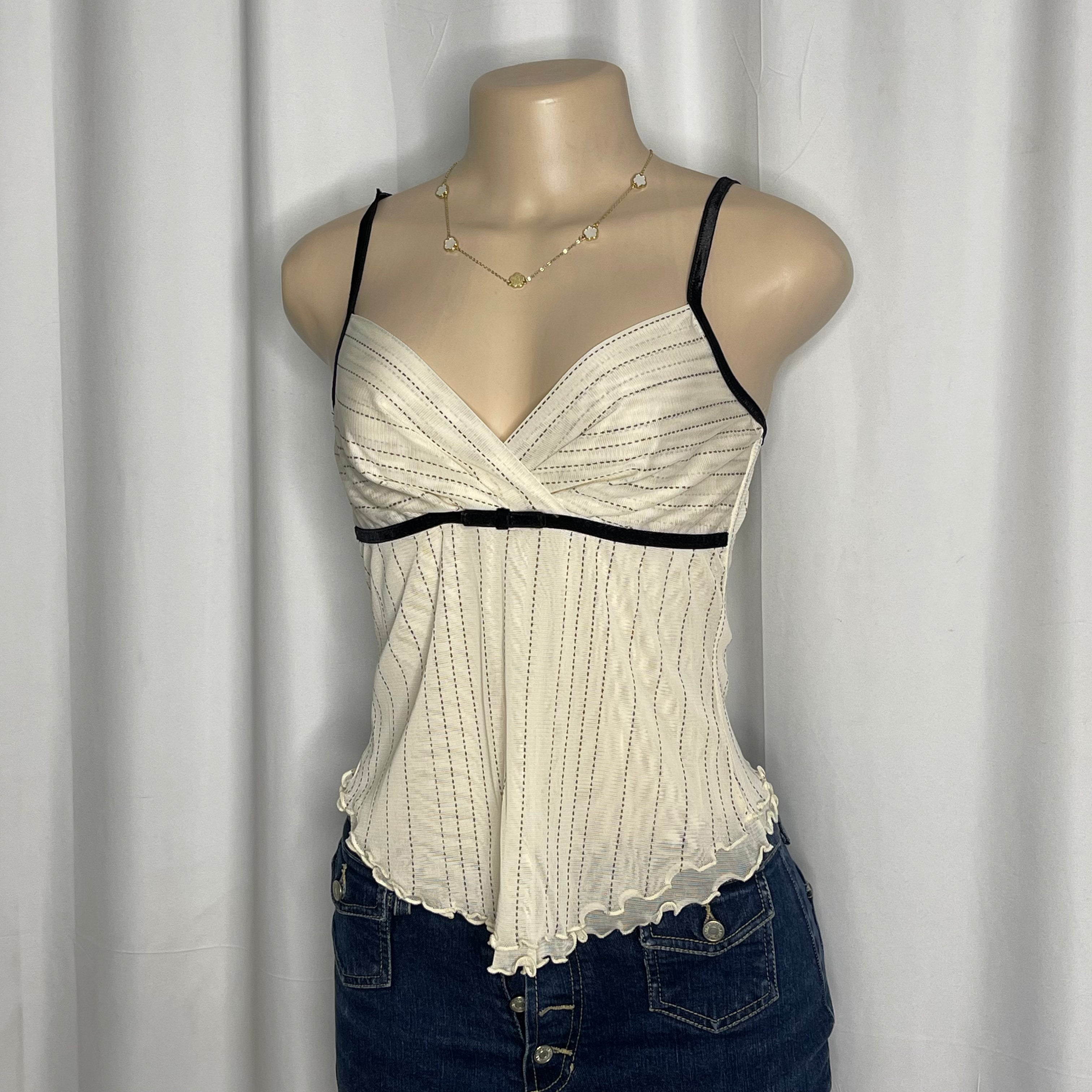 Y2K striped mesh cami top