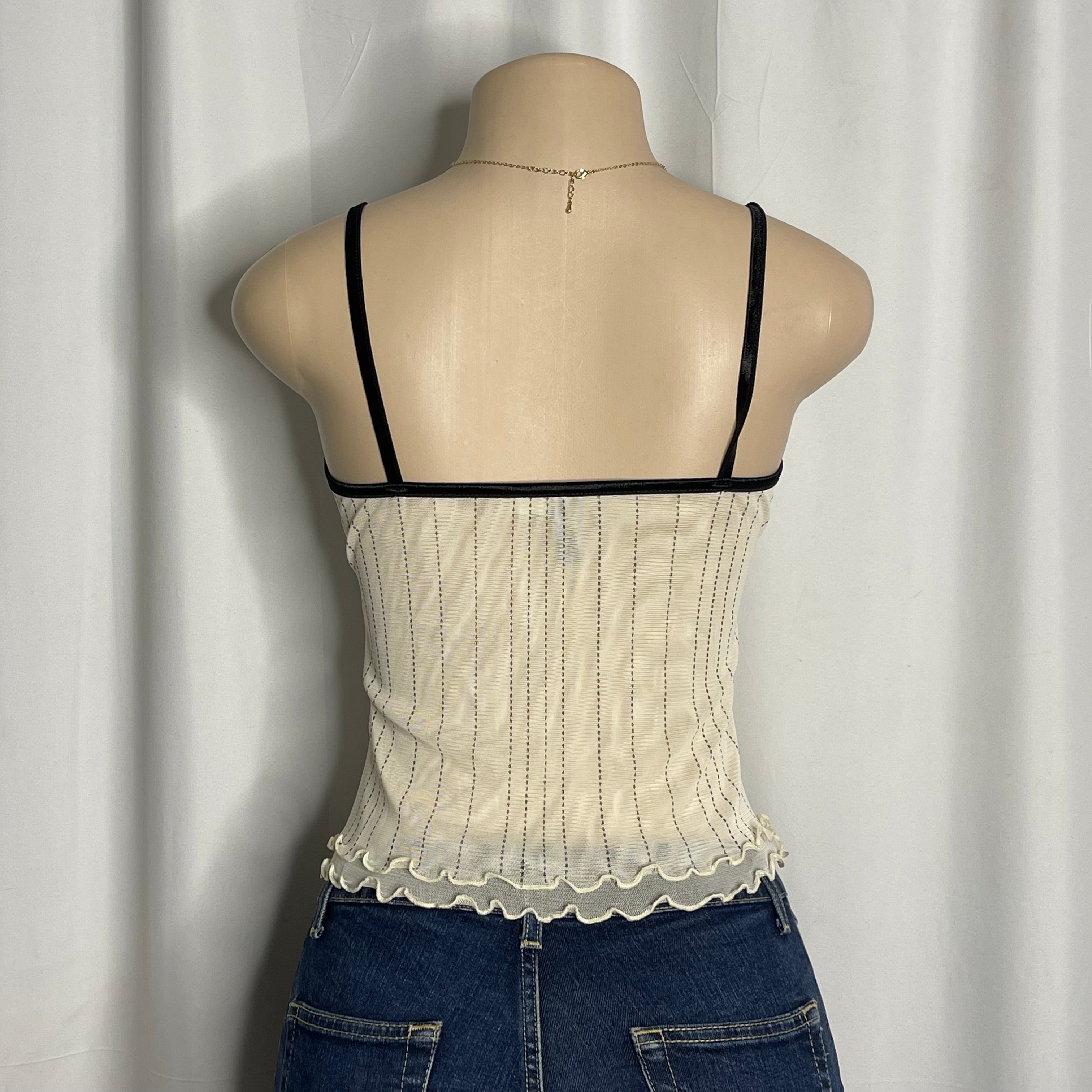 Y2K striped mesh cami top