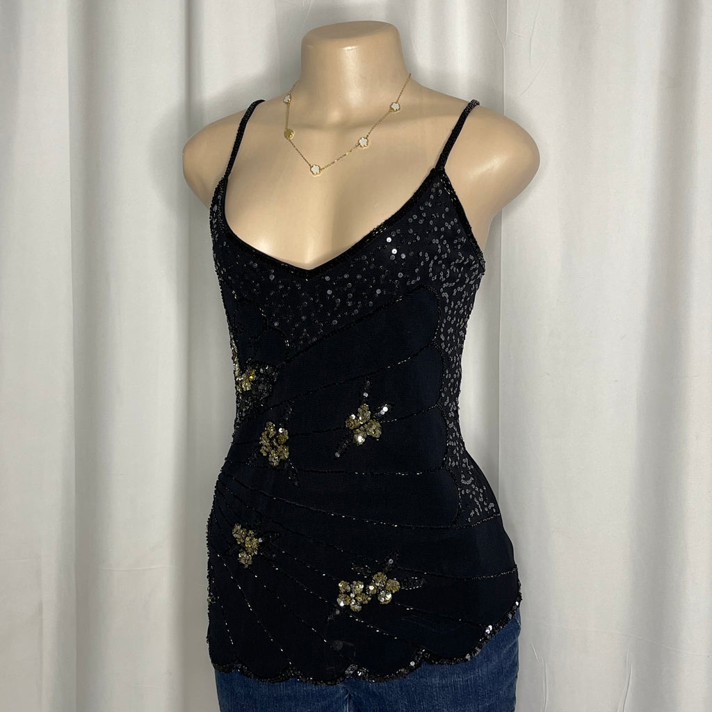 Vintage beaded top featuring butterfly sequin embellishments