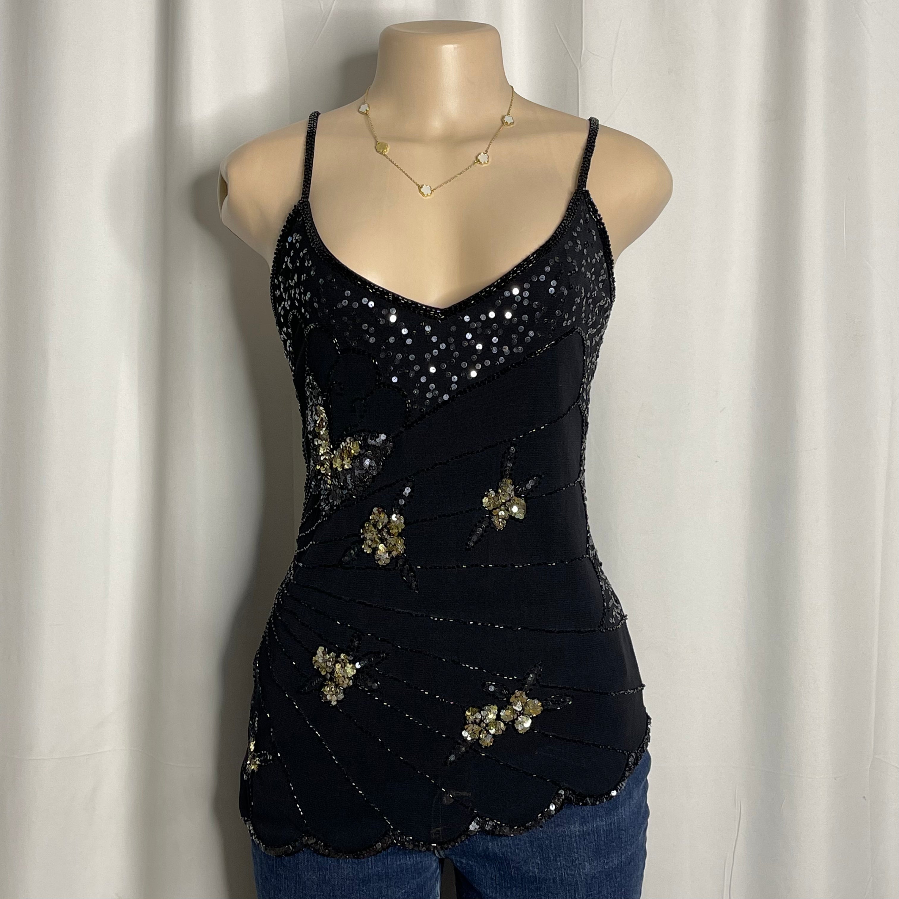 Vintage beaded top featuring butterfly sequin embellishments