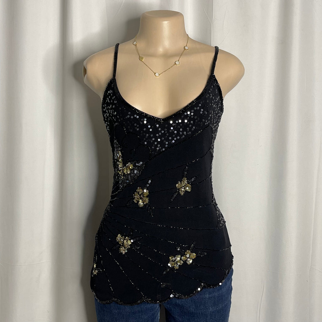 Vintage beaded top featuring butterfly sequin embellishments
