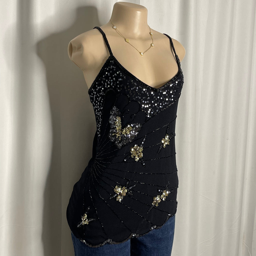 Vintage beaded top featuring butterfly sequin embellishments