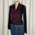 Purple and black lace accented zip up mesh top