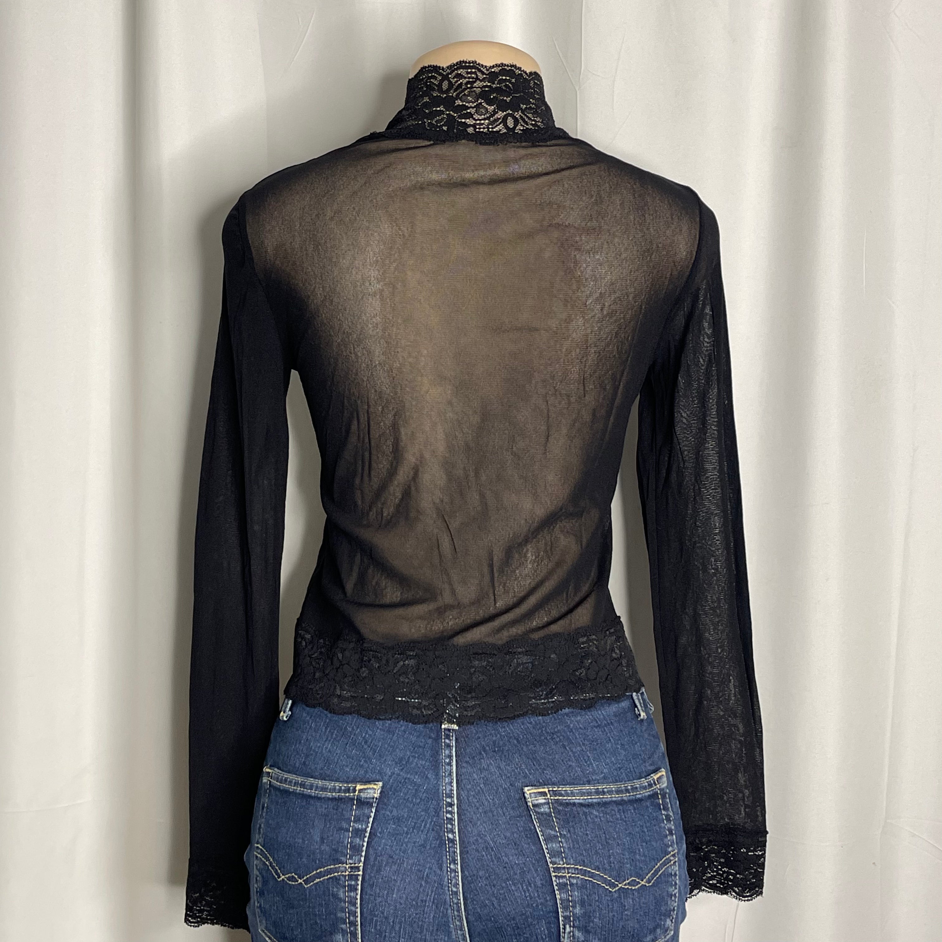 Purple and black lace accented zip up mesh top