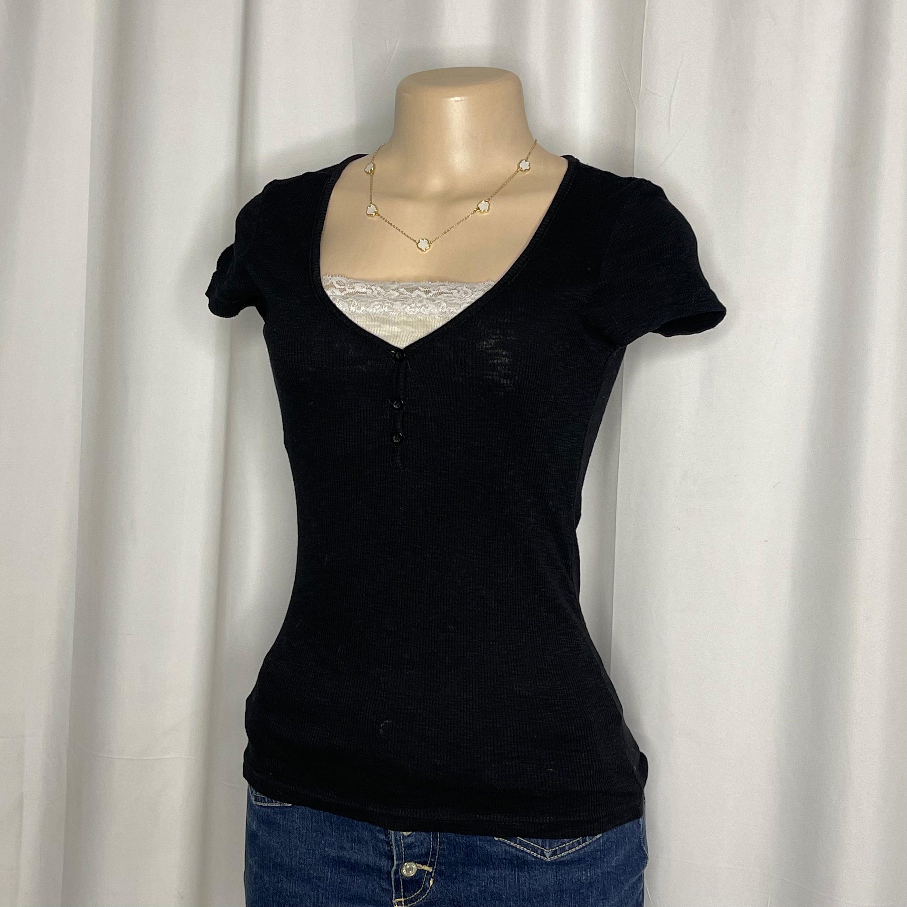 Ribbed short Sleeves black top
