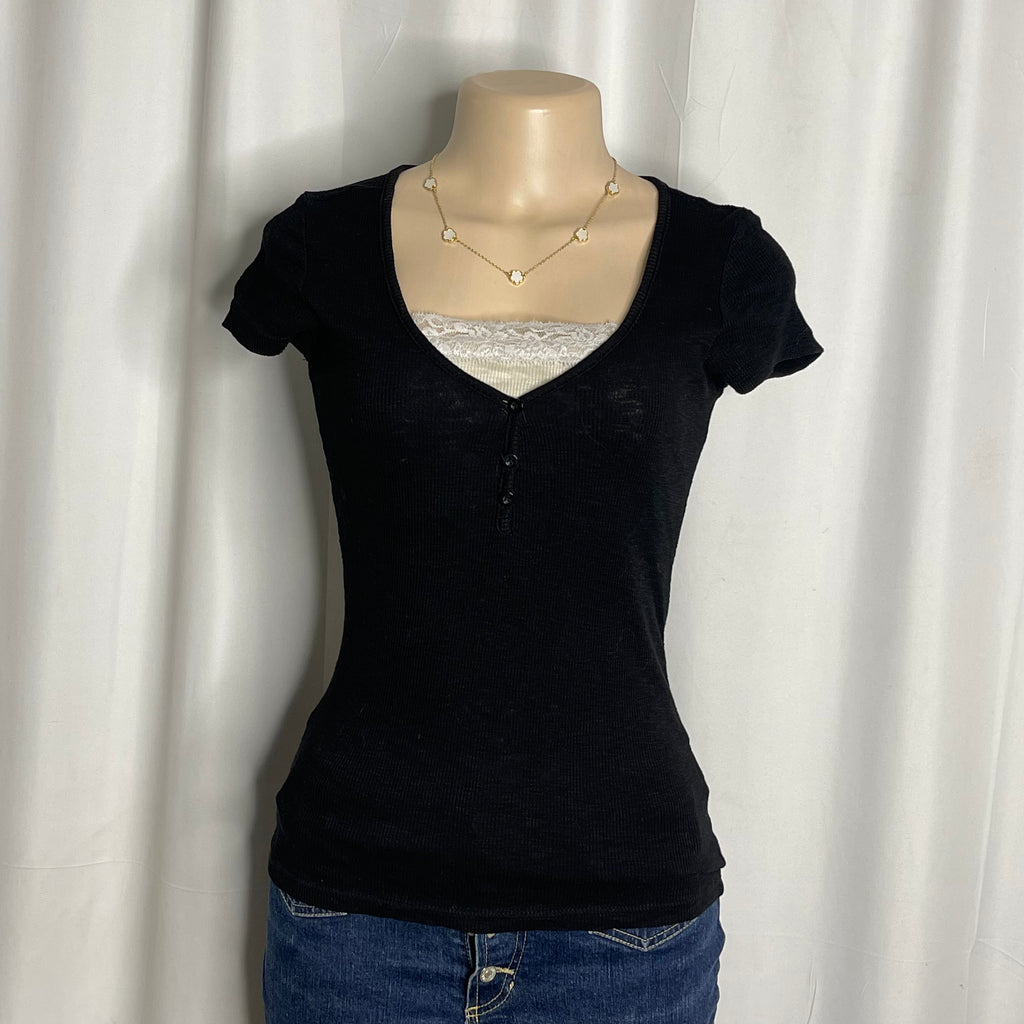 Ribbed short Sleeves black top