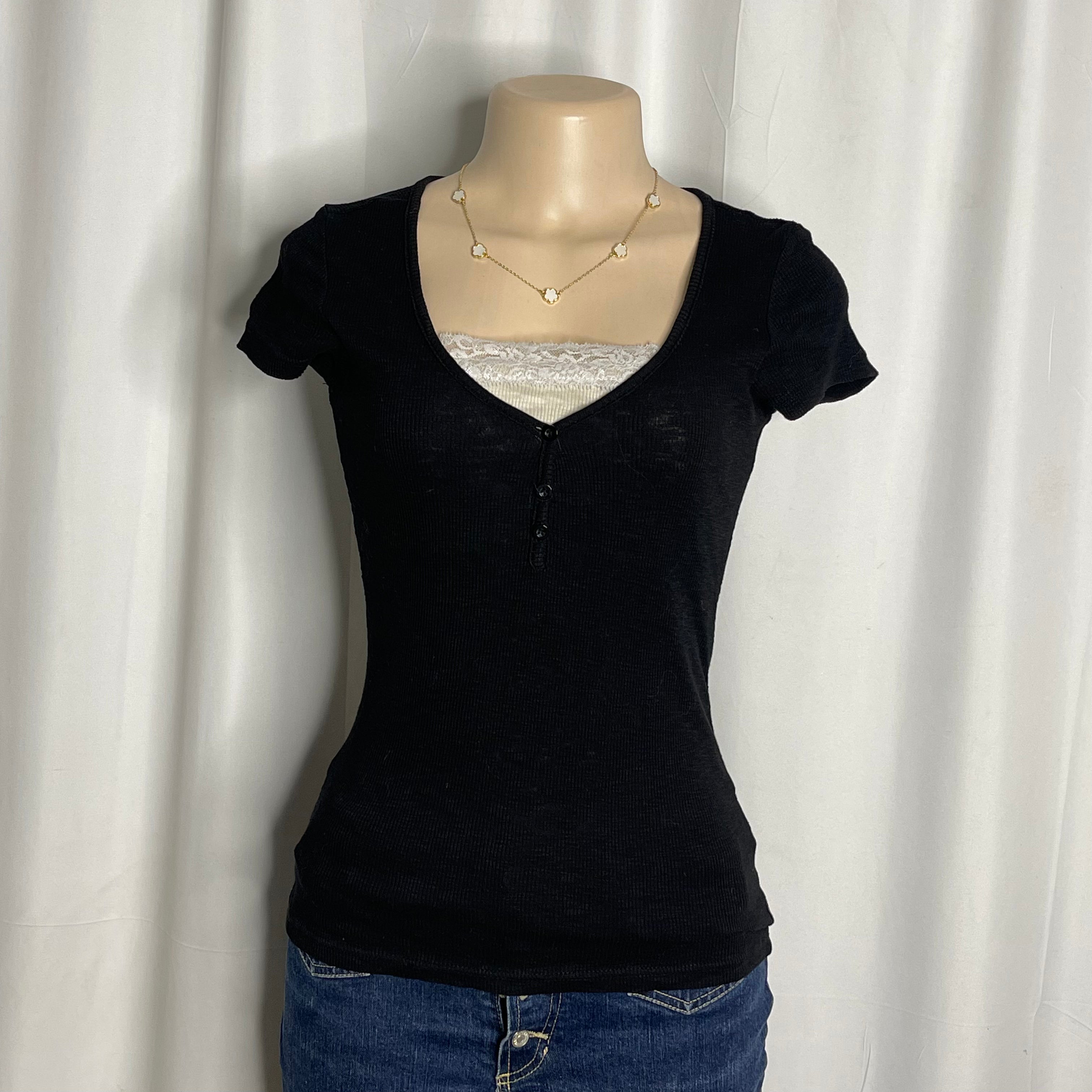 Ribbed short Sleeves black top