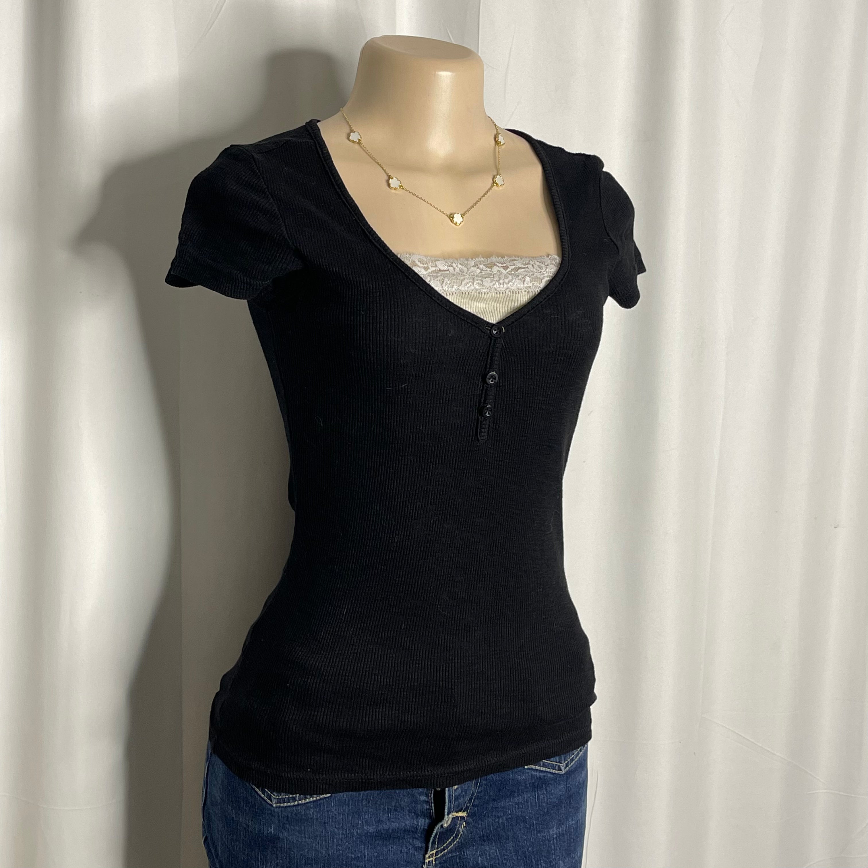 Ribbed short Sleeves black top