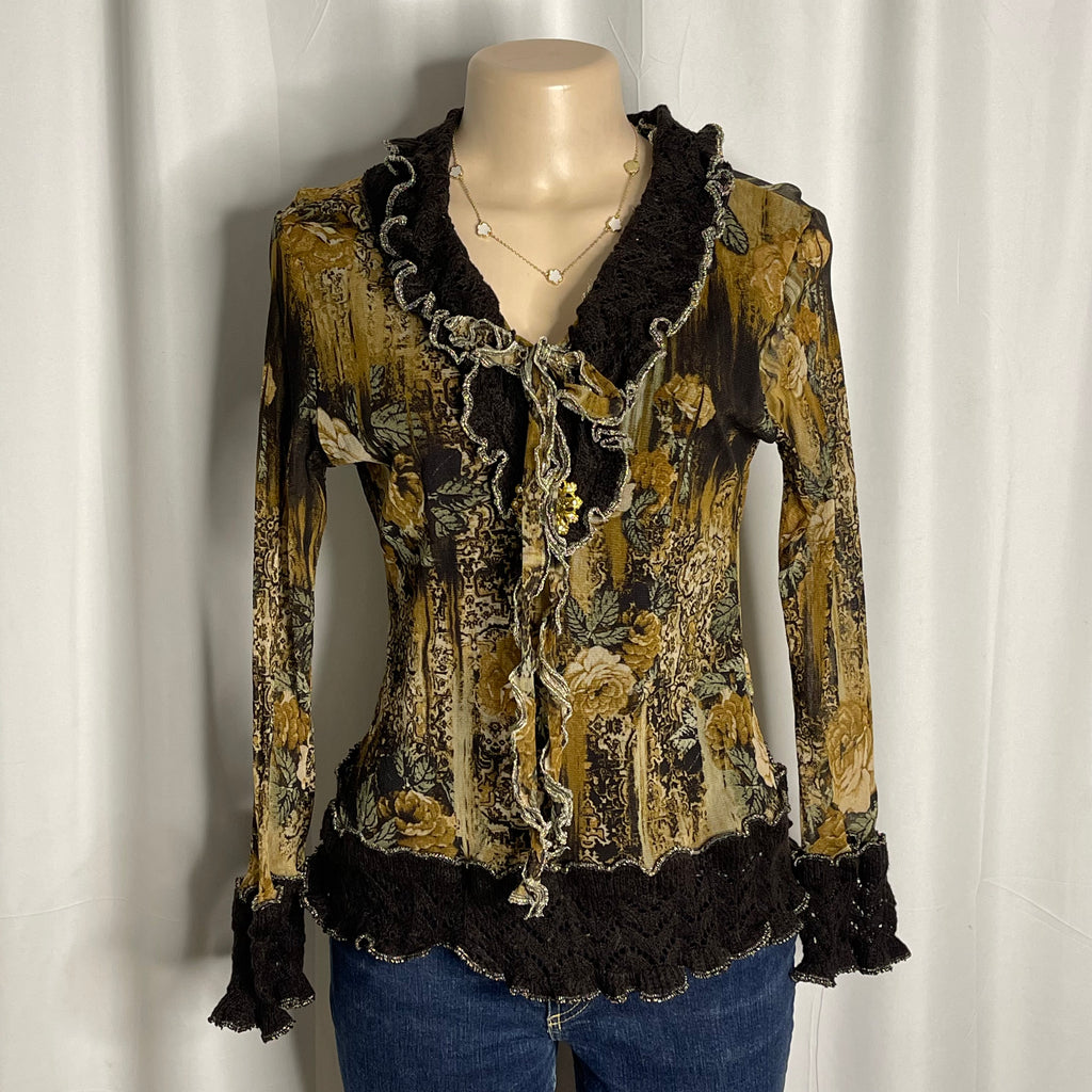 Vintage_style Y2k mesh ruffle blouse fairy grunge aesthetic