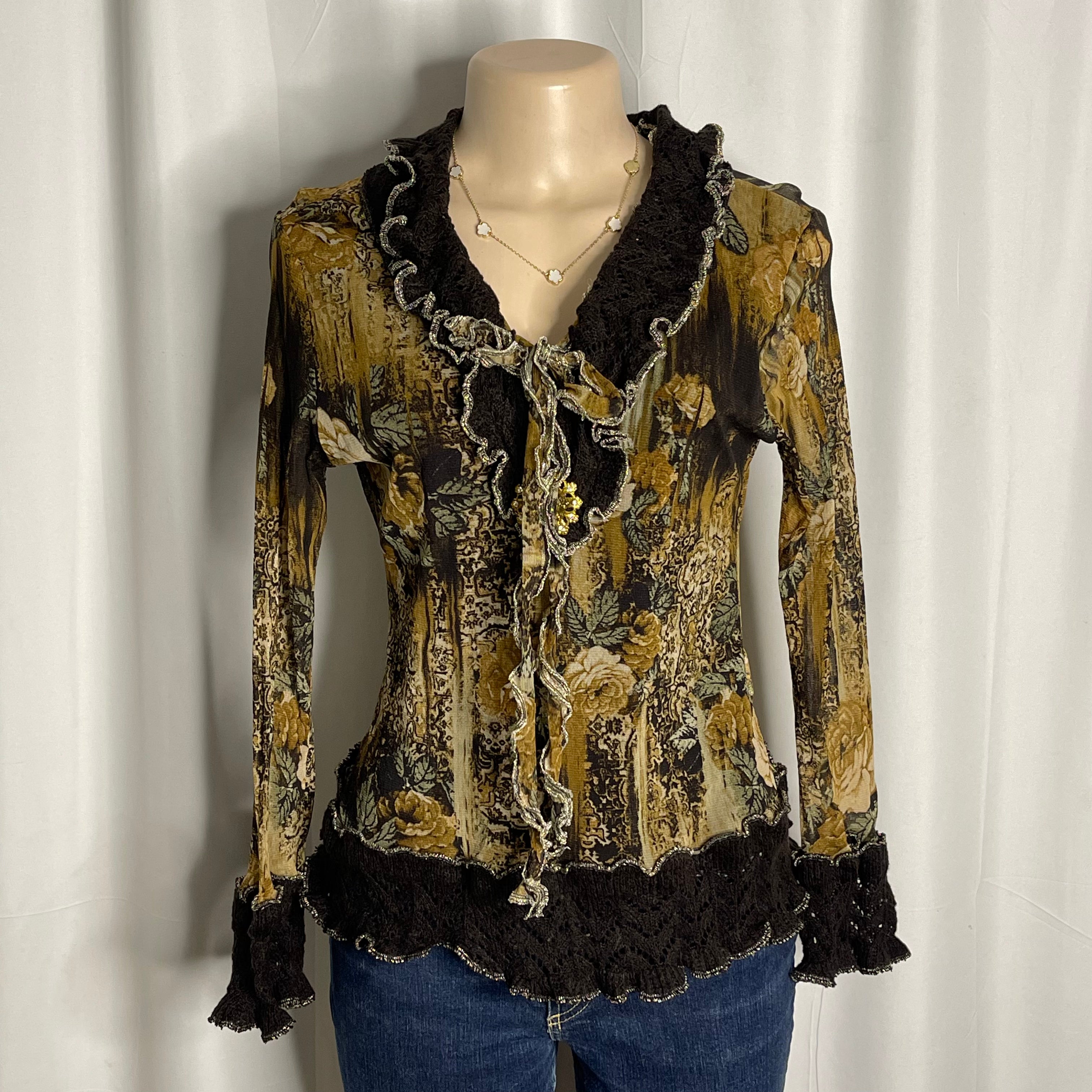 Vintage_style Y2k mesh ruffle blouse fairy grunge aesthetic