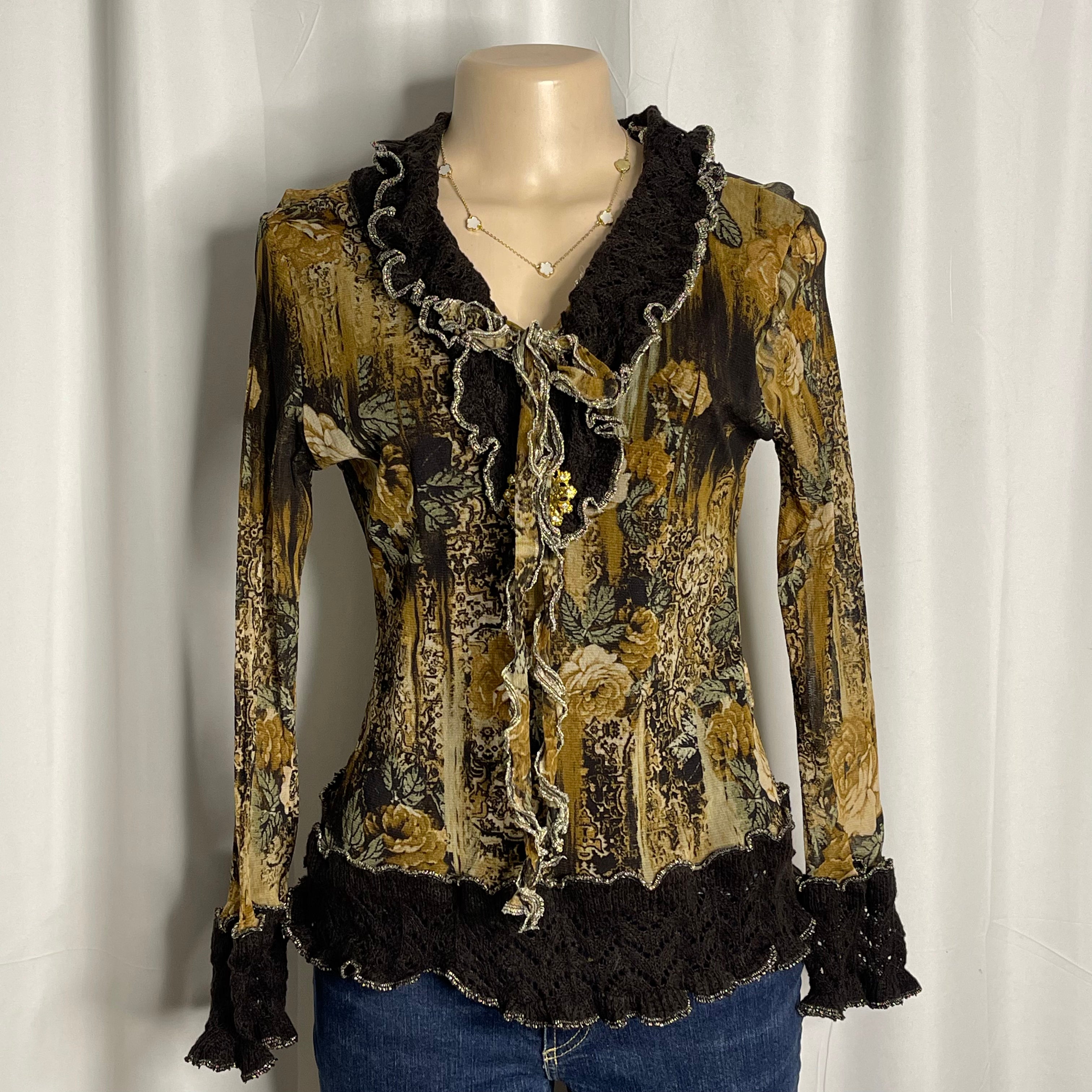 Vintage_style Y2k mesh ruffle blouse fairy grunge aesthetic