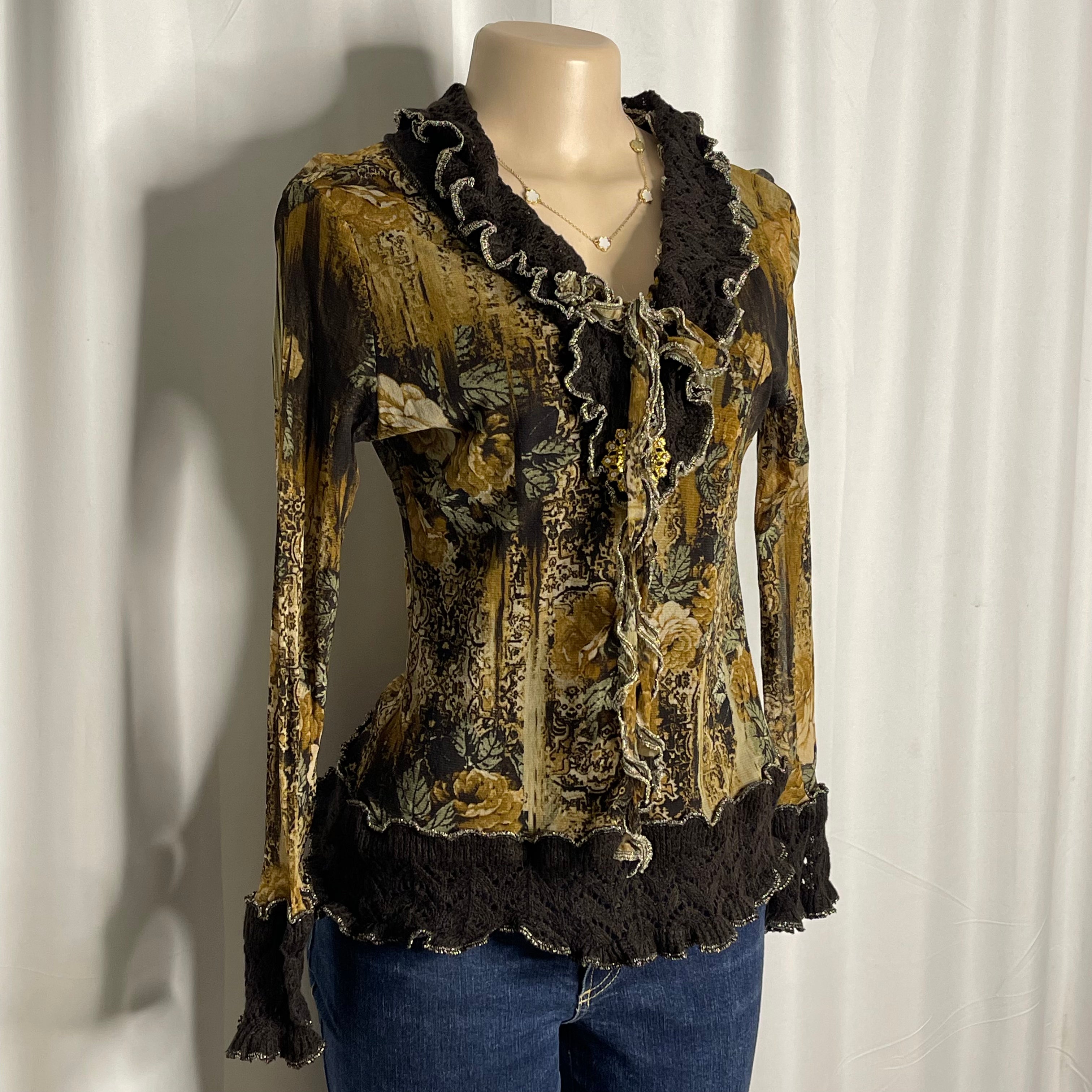 Vintage_style Y2k mesh ruffle blouse fairy grunge aesthetic