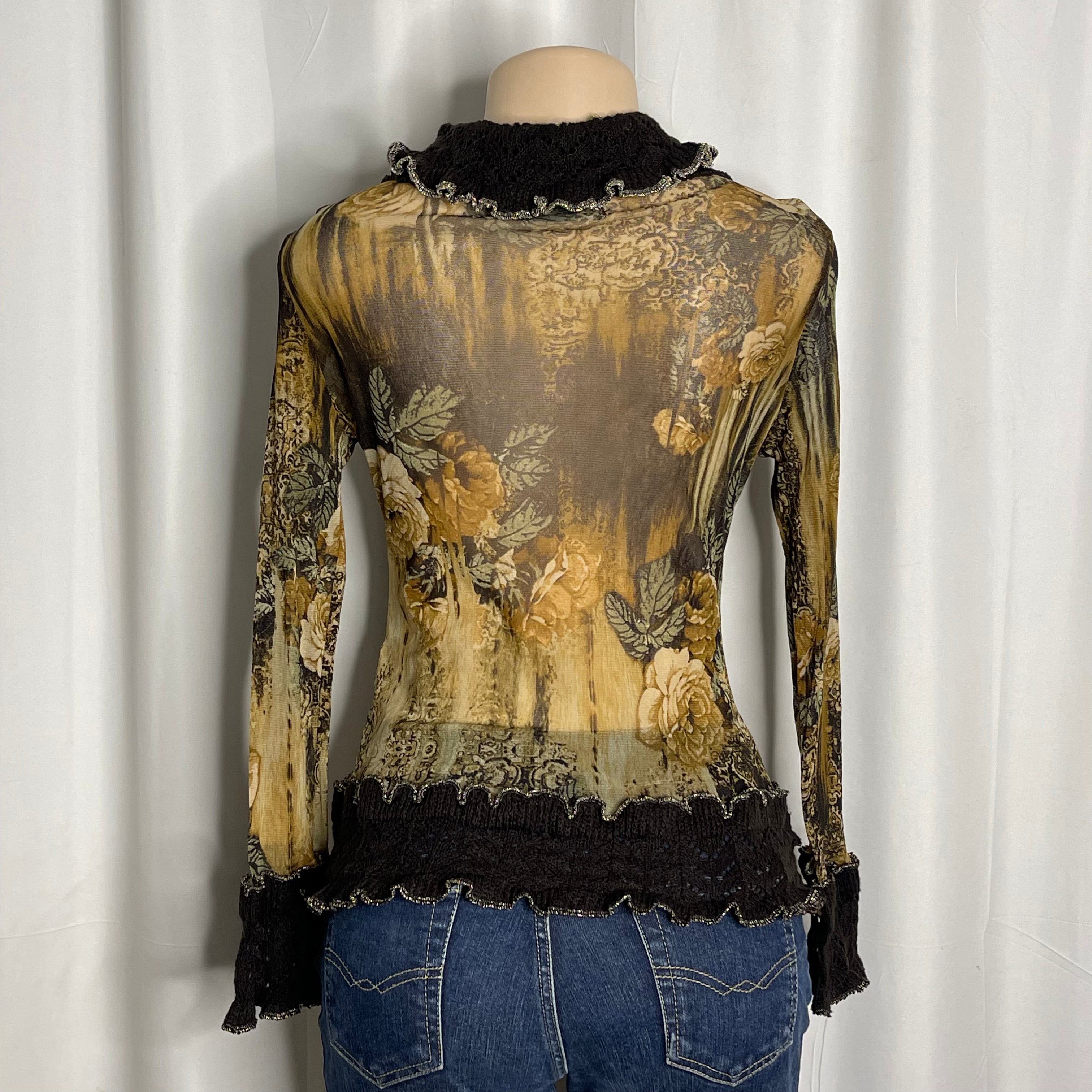Vintage_style Y2k mesh ruffle blouse fairy grunge aesthetic
