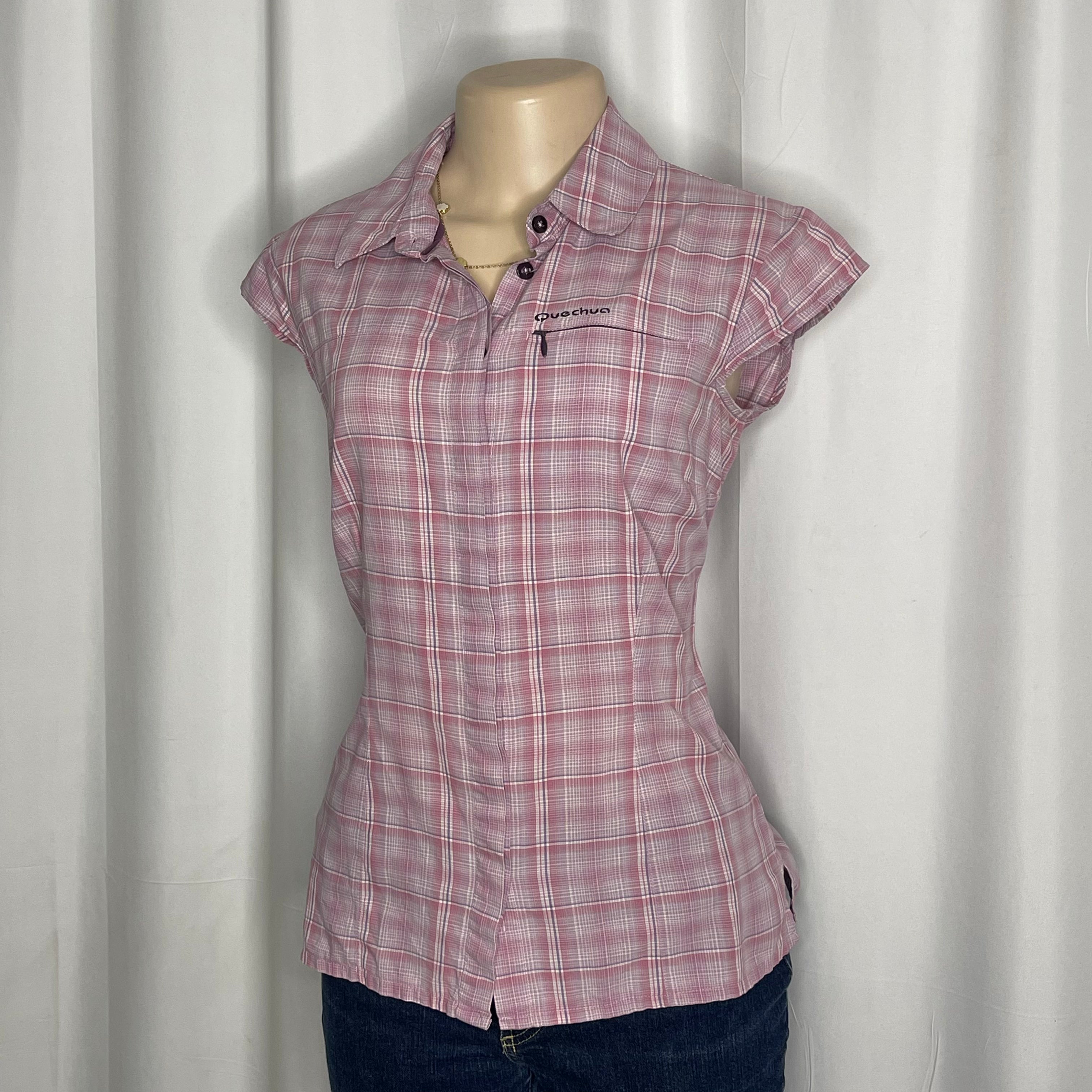 Pink plaid short sleeves shirt