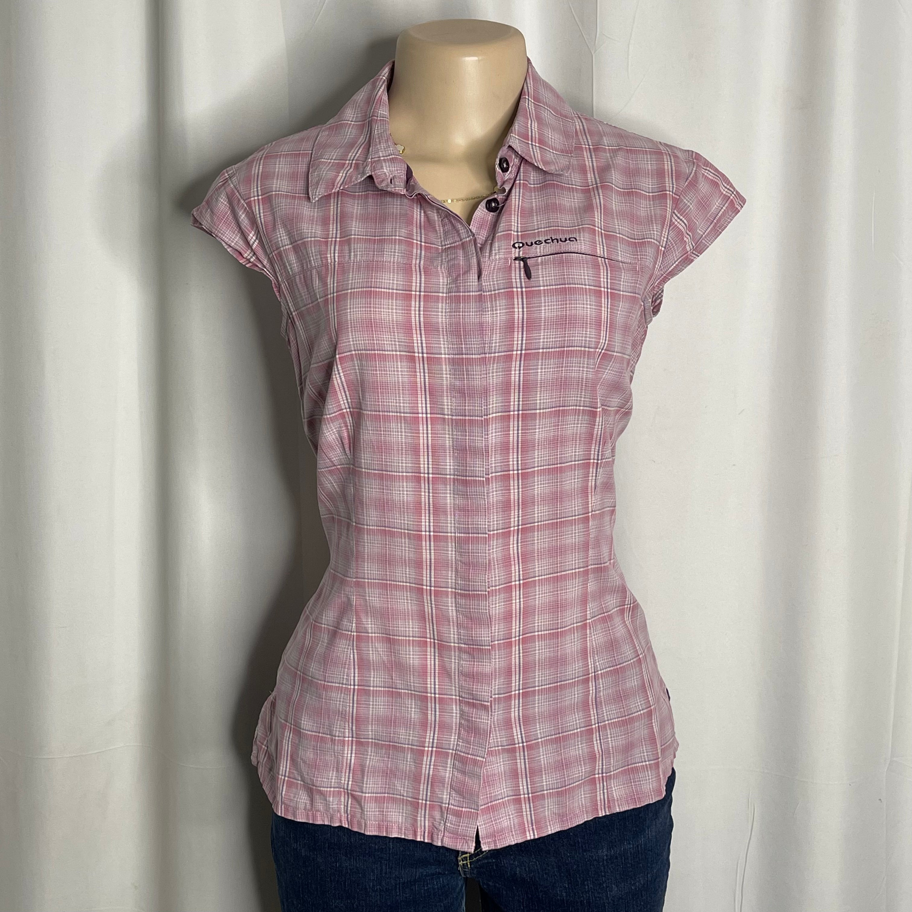 Pink plaid short sleeves shirt